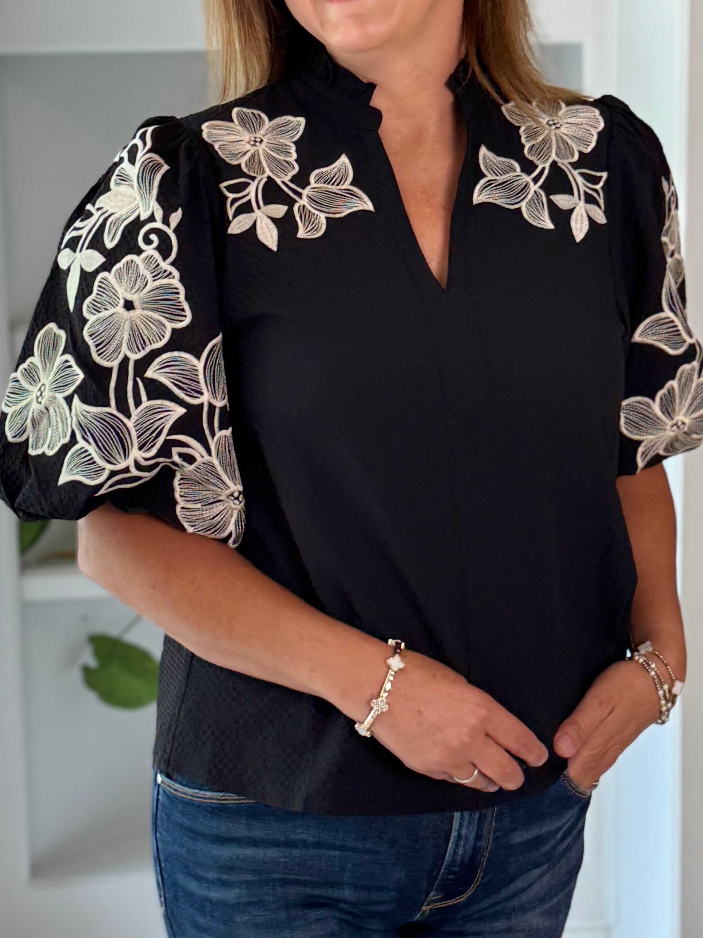 THML Elegant Edge Embroidered Top