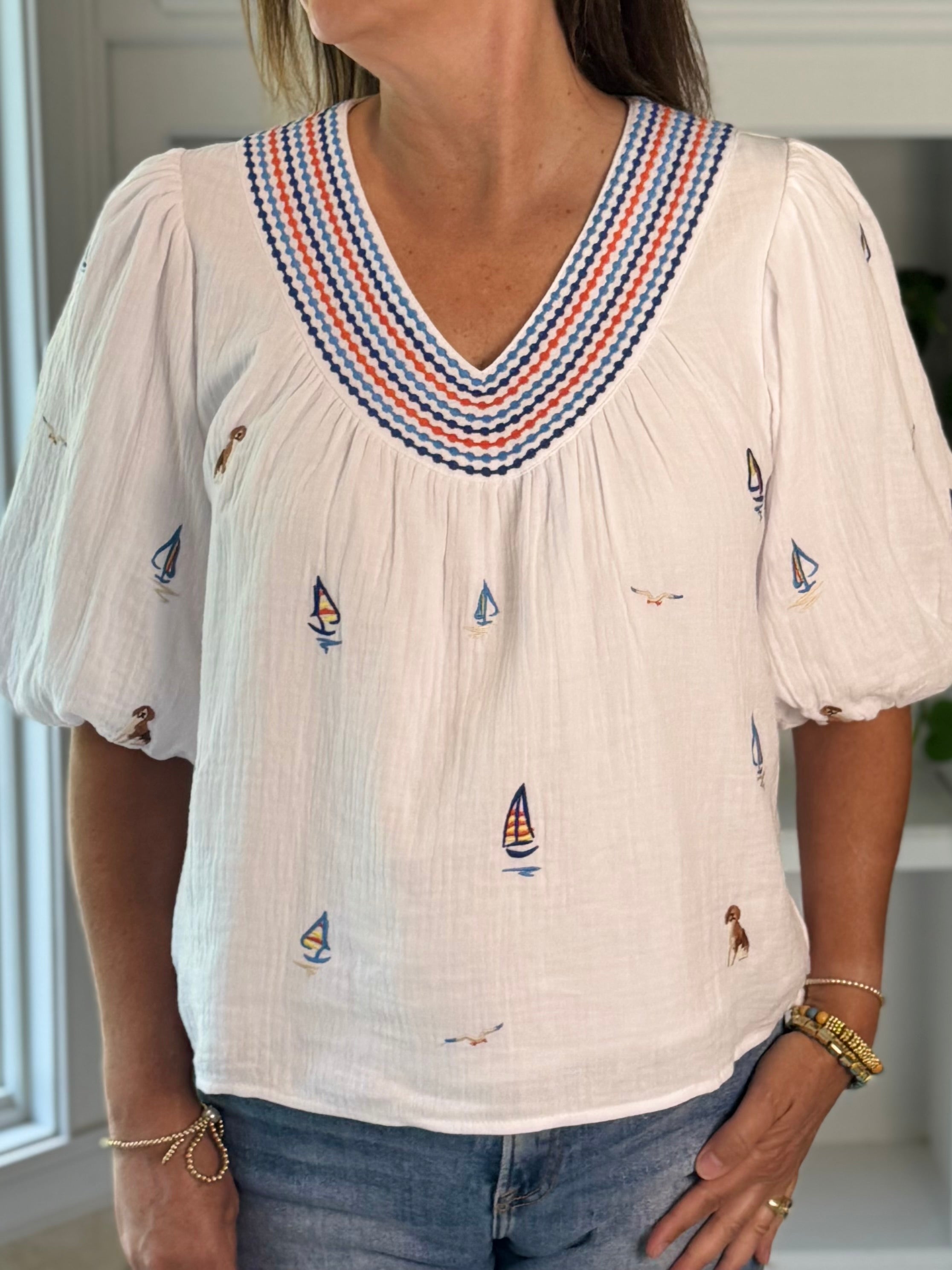 THML Sail Away Embroidered Top