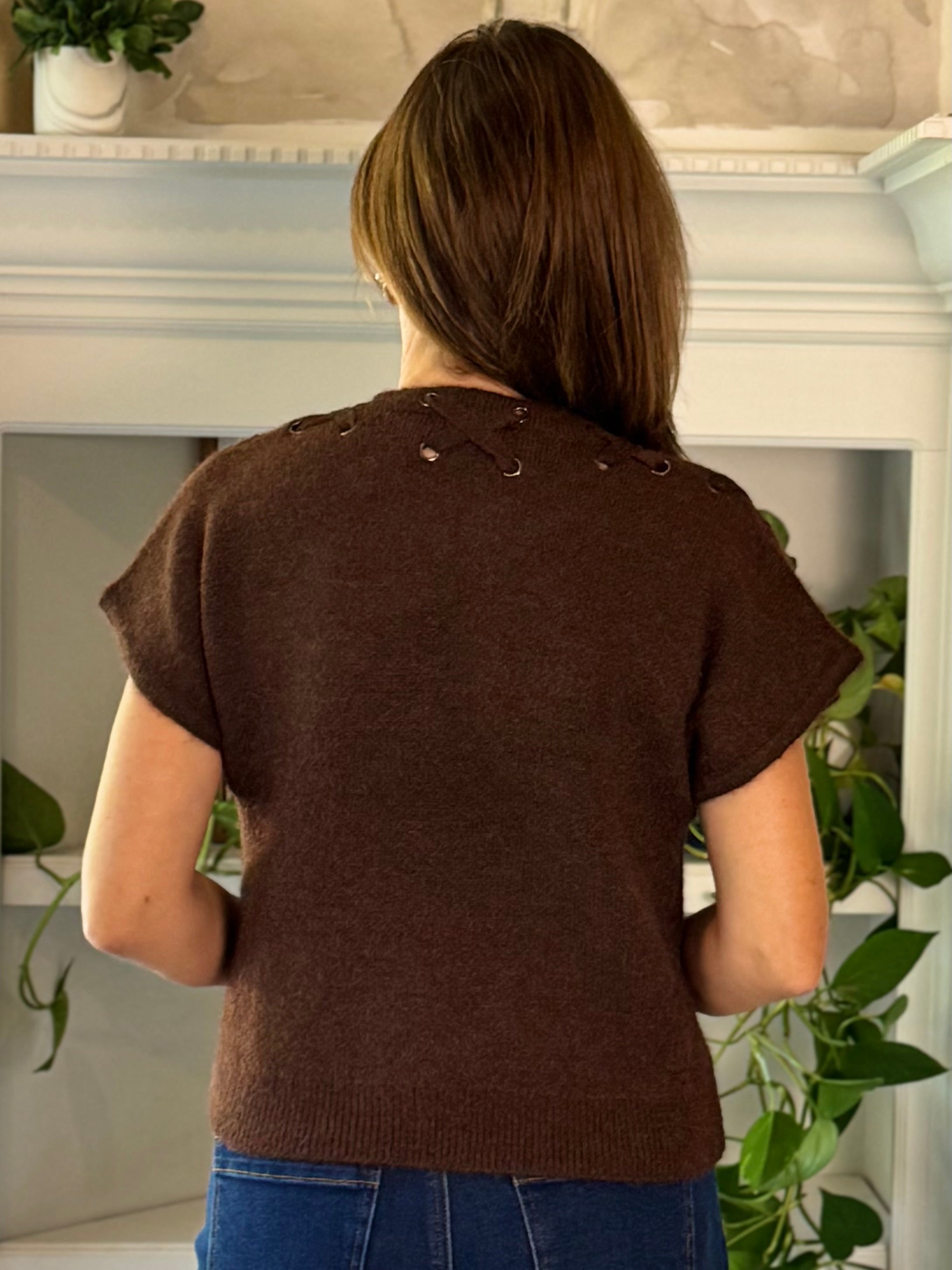 Lace It Up Knit Top - Brown
