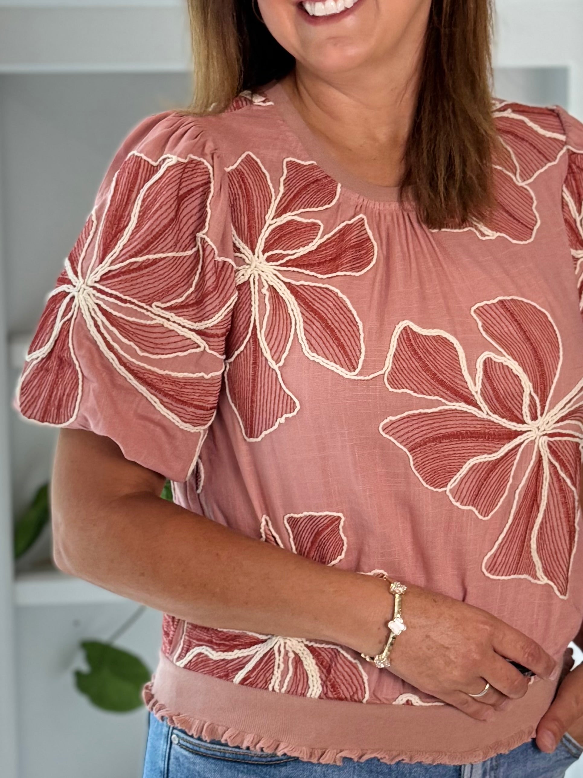 Meadow Embroidered Top - Mauve