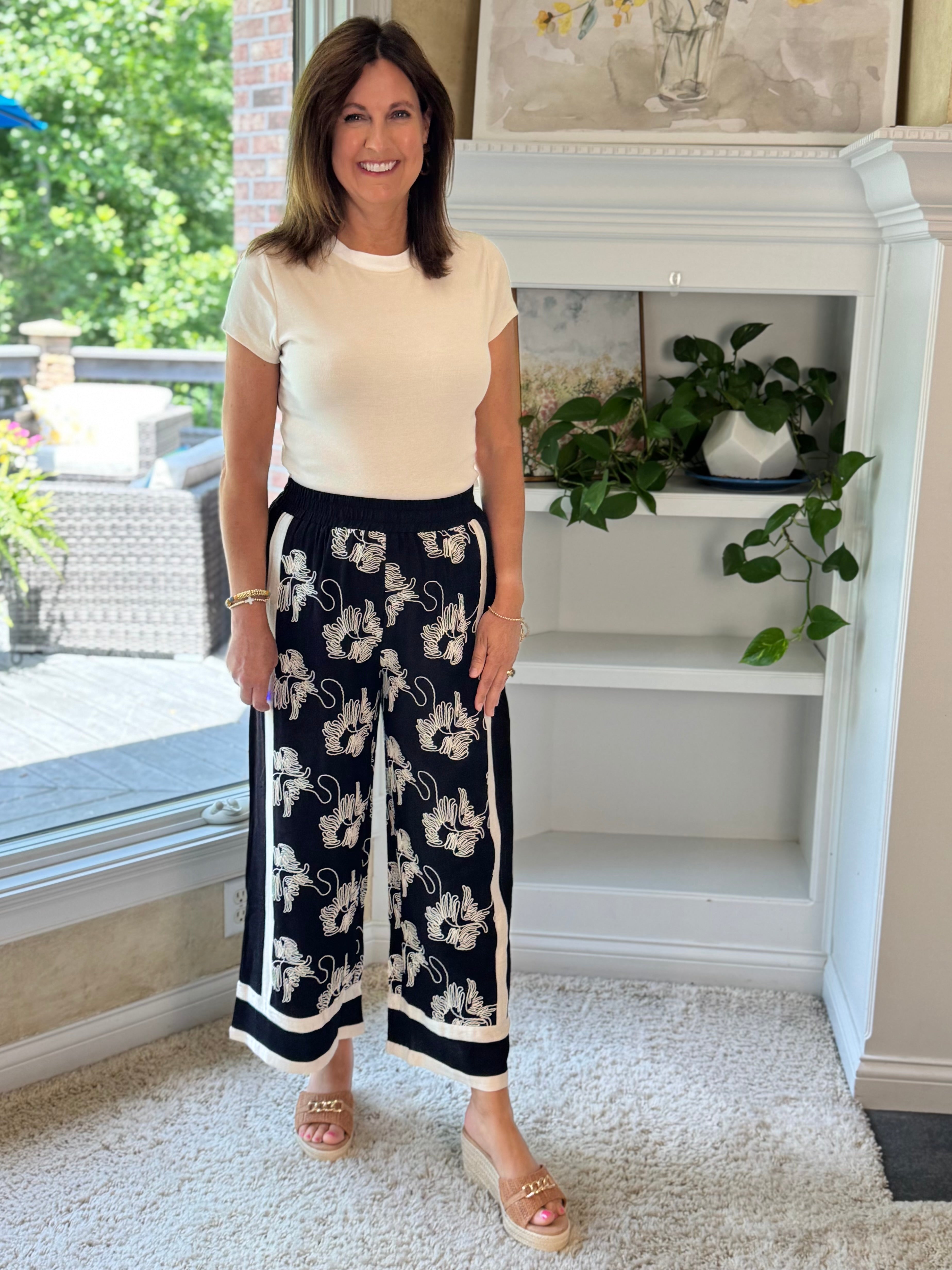 Resort Ready Embroidered Wide Leg Pants