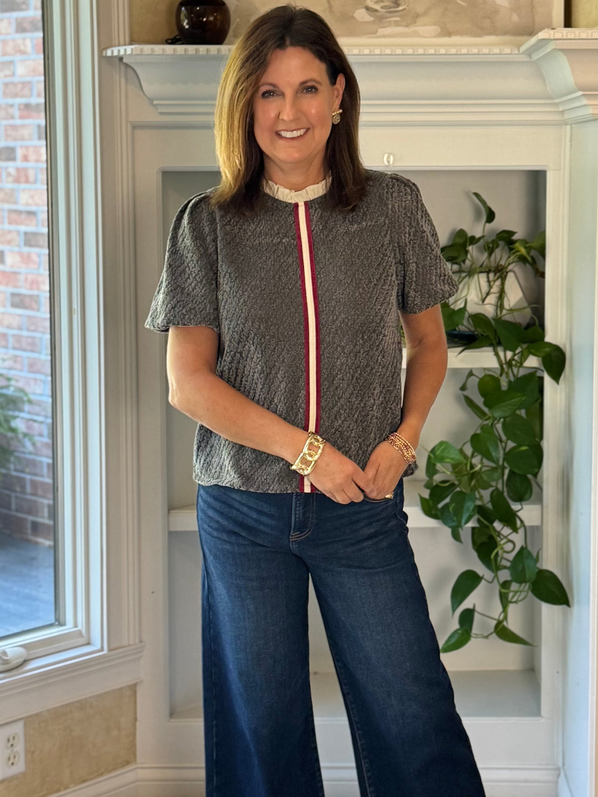 Just My Stripe Textured Contrast Top