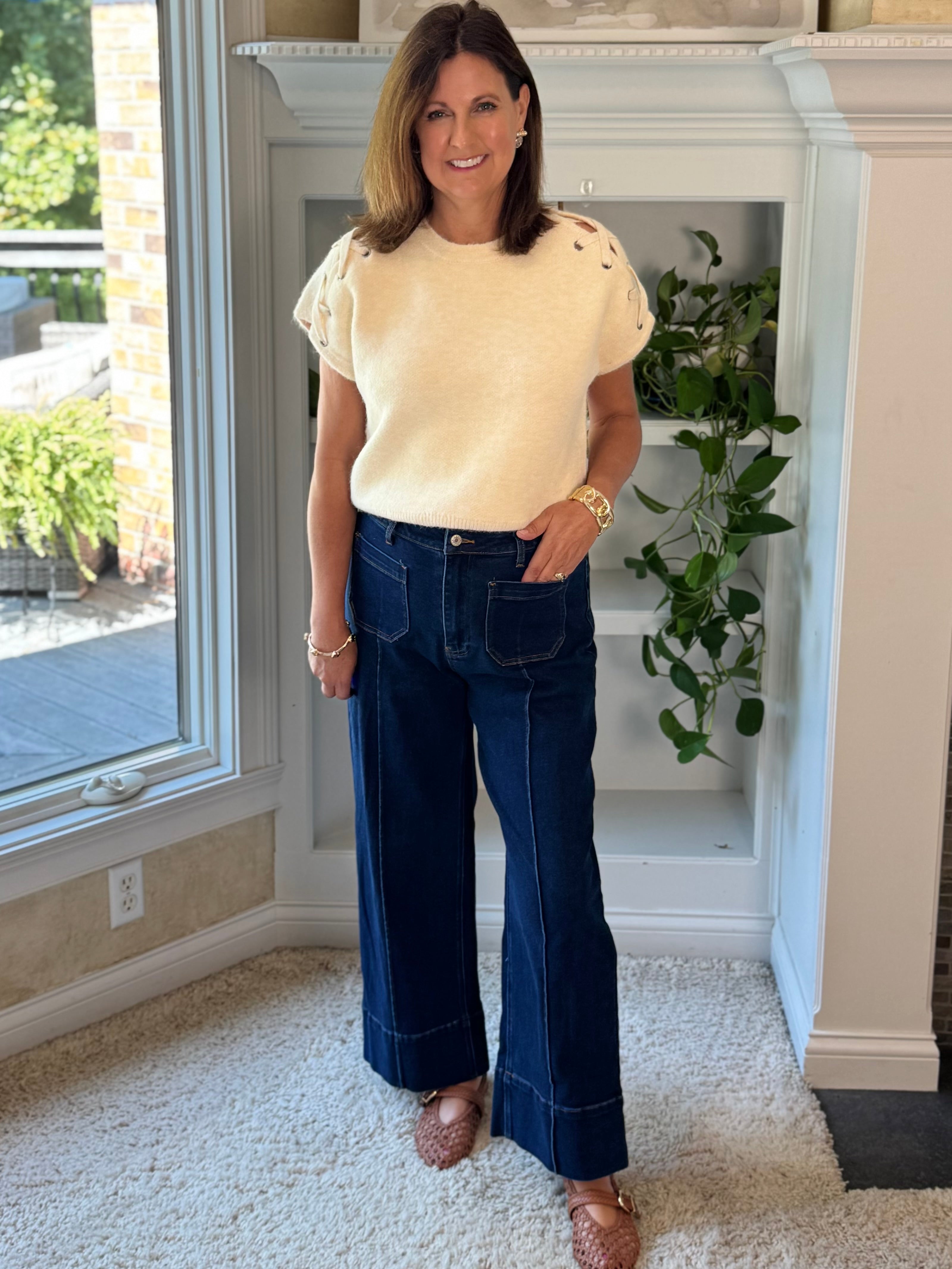 Modern Cuff Wide Leg Ankle Jeans - Dark Wash