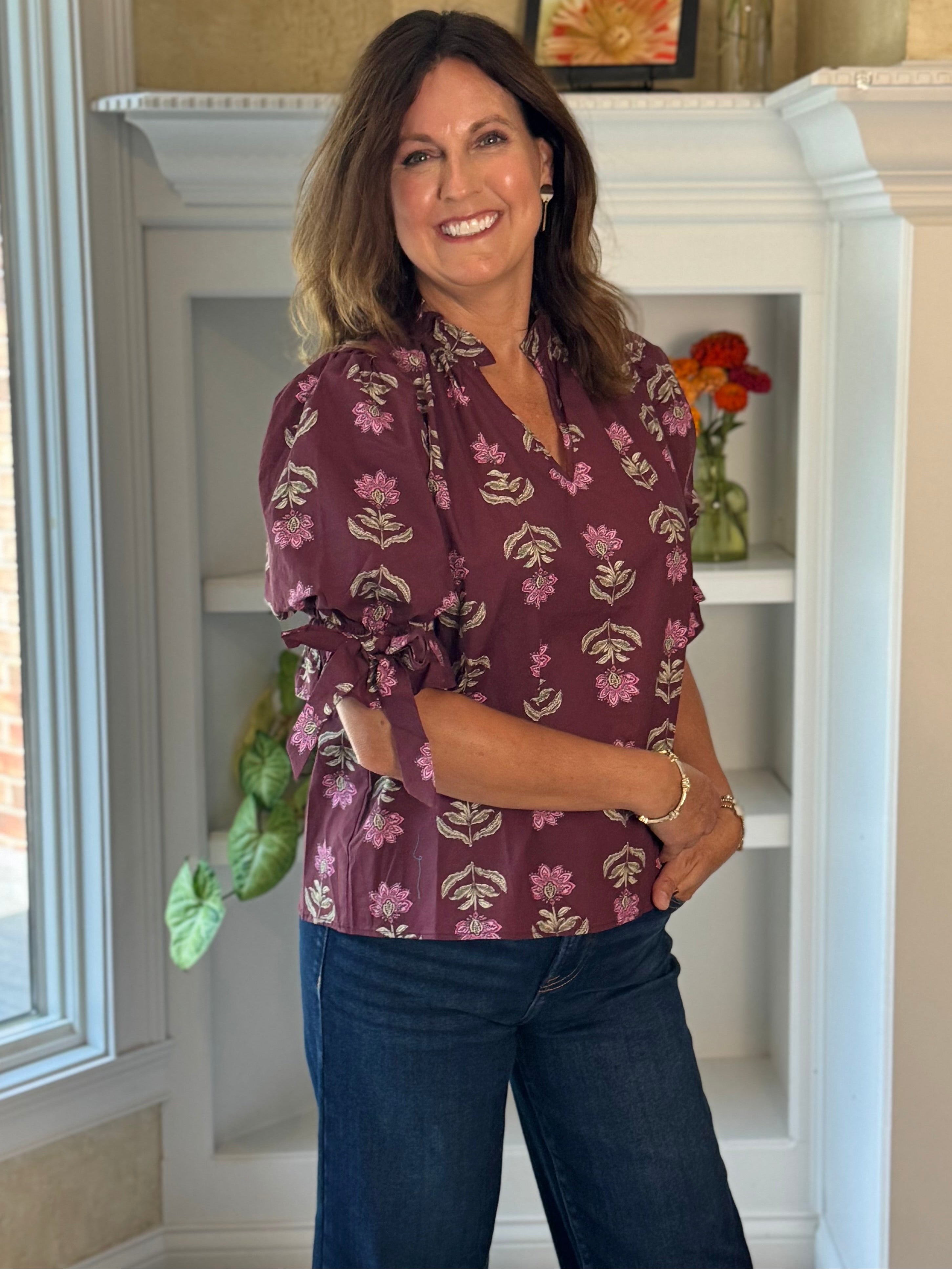 Floral Pop Tie-Sleeve Top