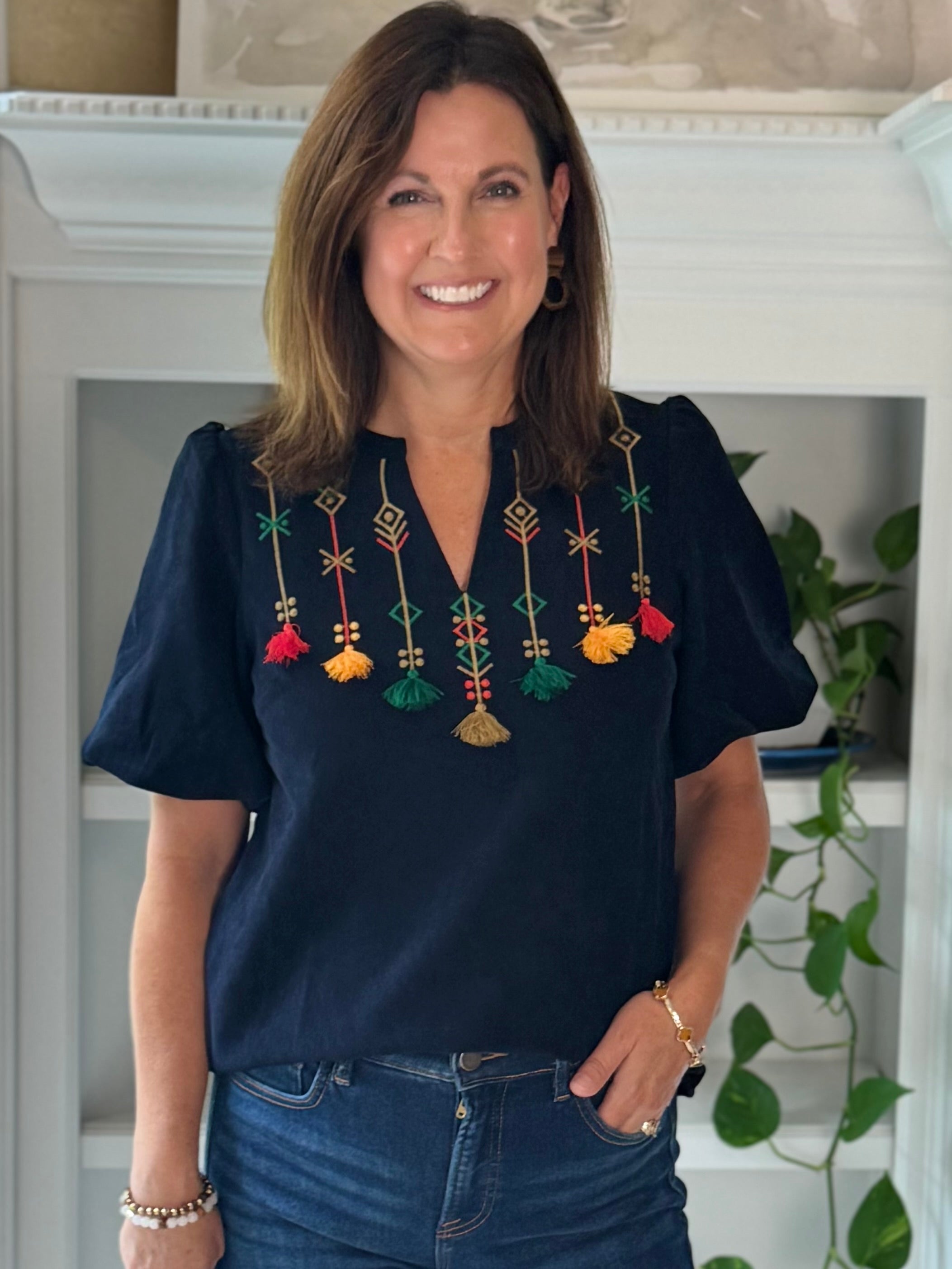 Talk of the Tassel Embroidered Top