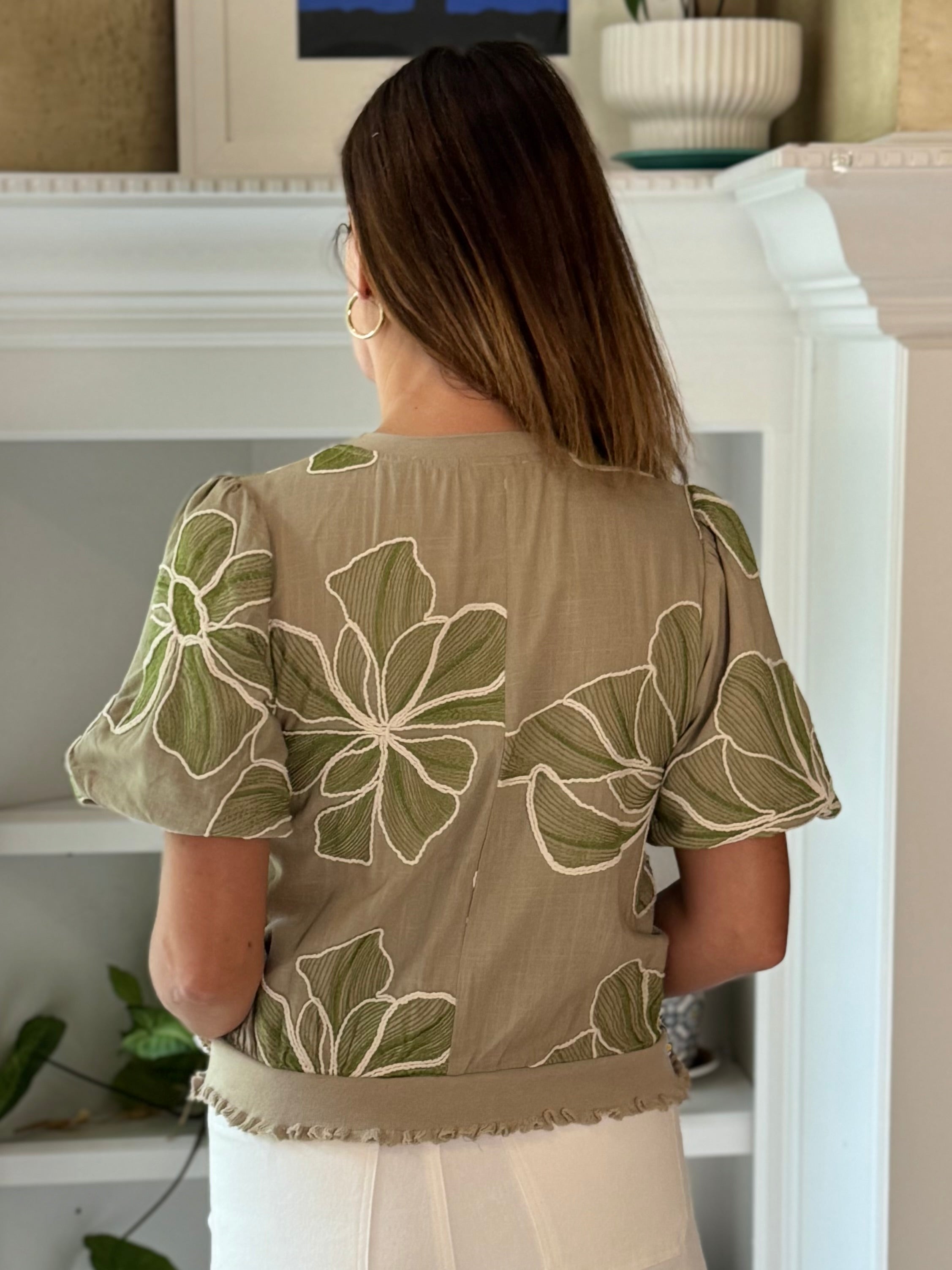 Meadow Embroidered Top - Olive