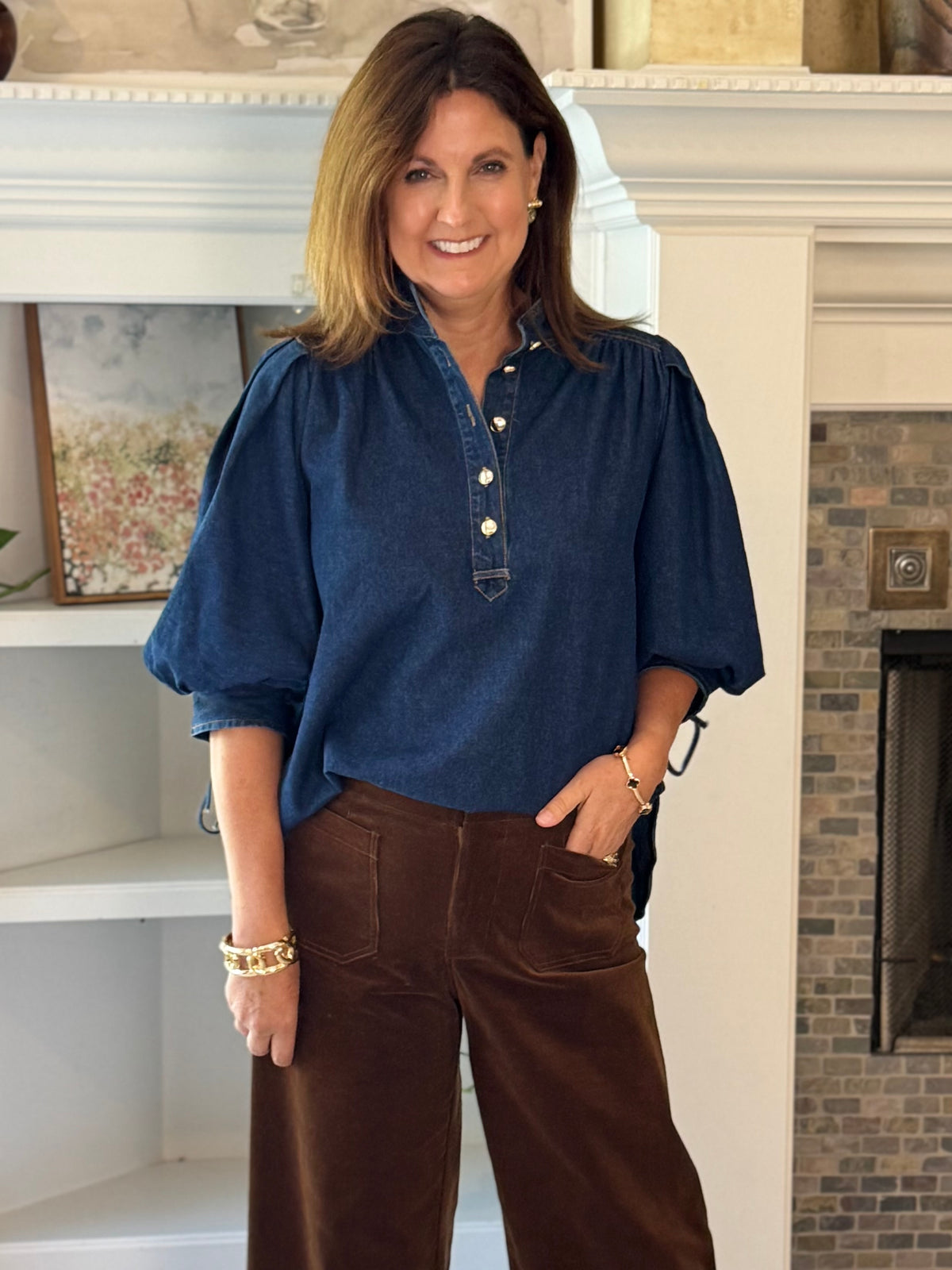 Well Played Denim Tie Sleeve Top
