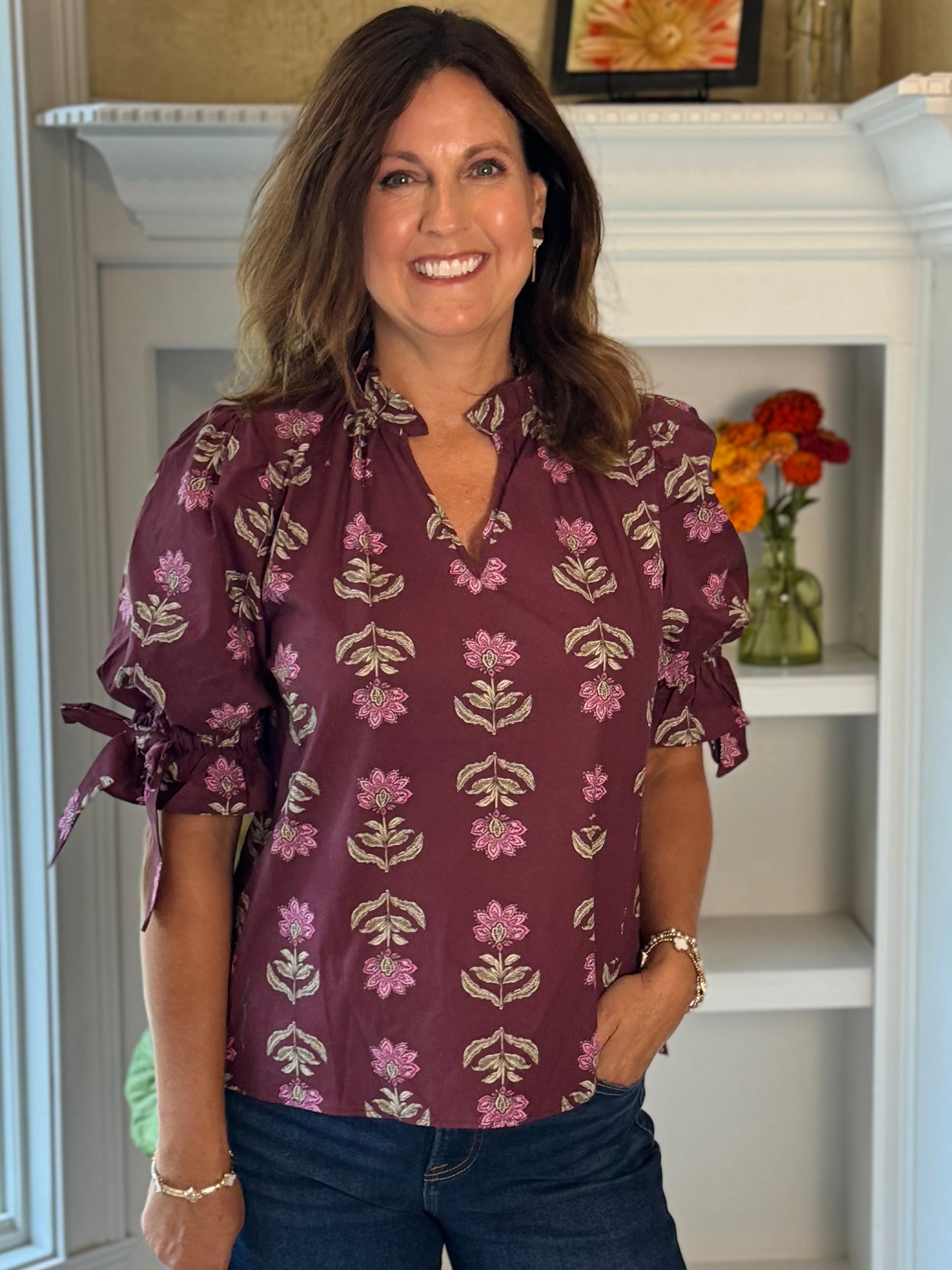 Floral Pop Tie-Sleeve Top