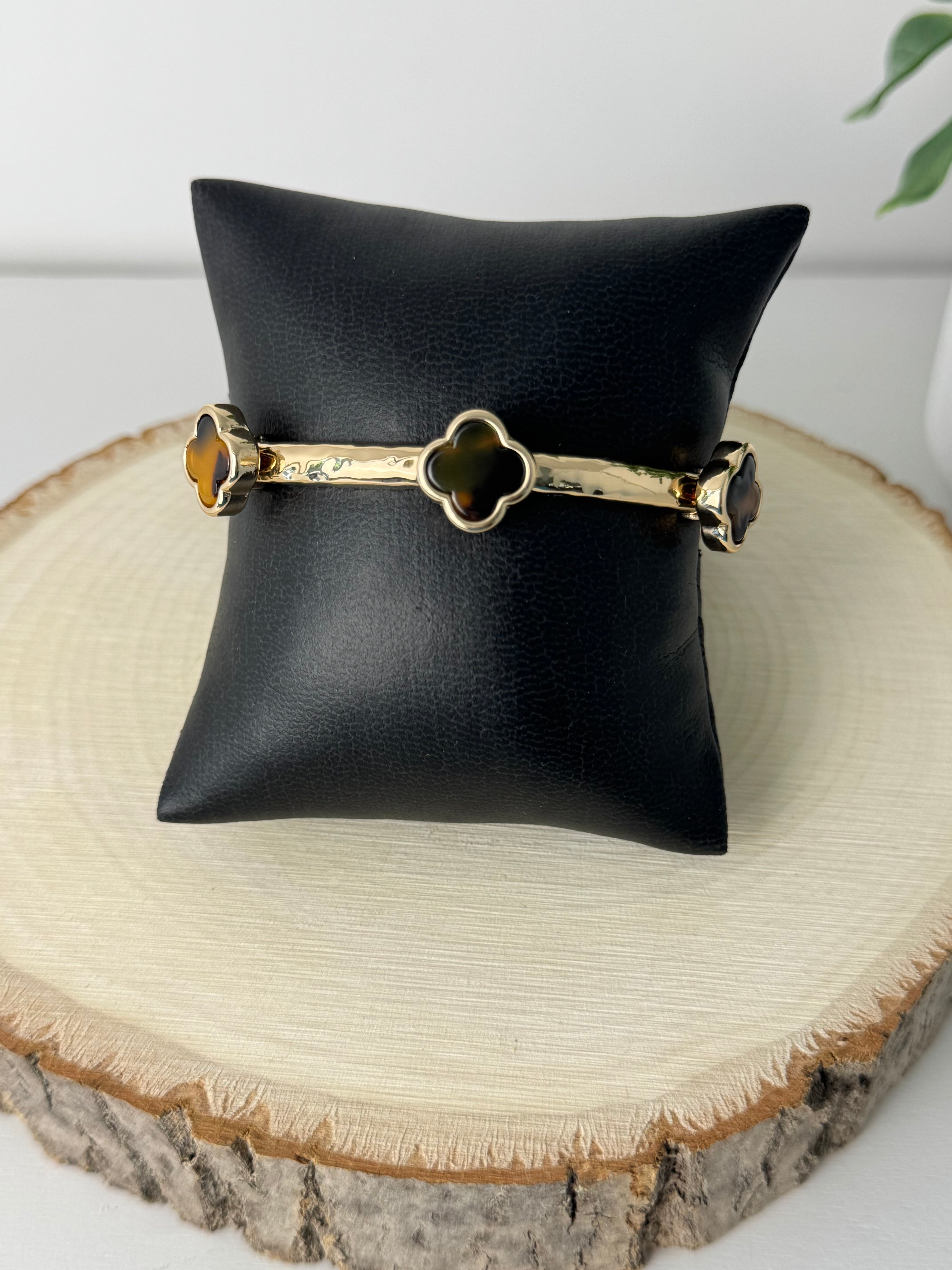 Clover Gold Stretch Bracelet - Brown Tones