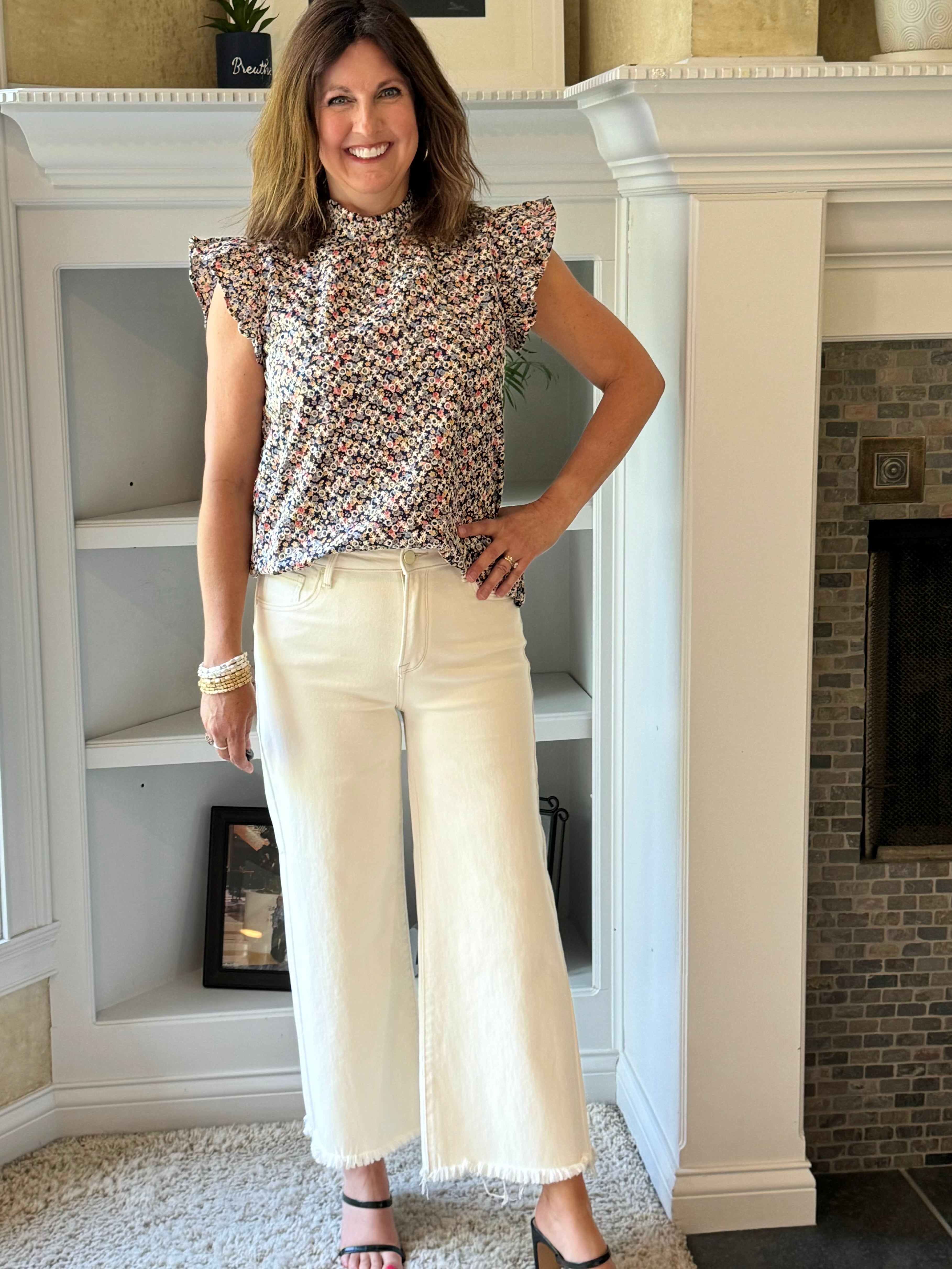 Risen High-Rise Crop Wide Leg Jeans - Cream