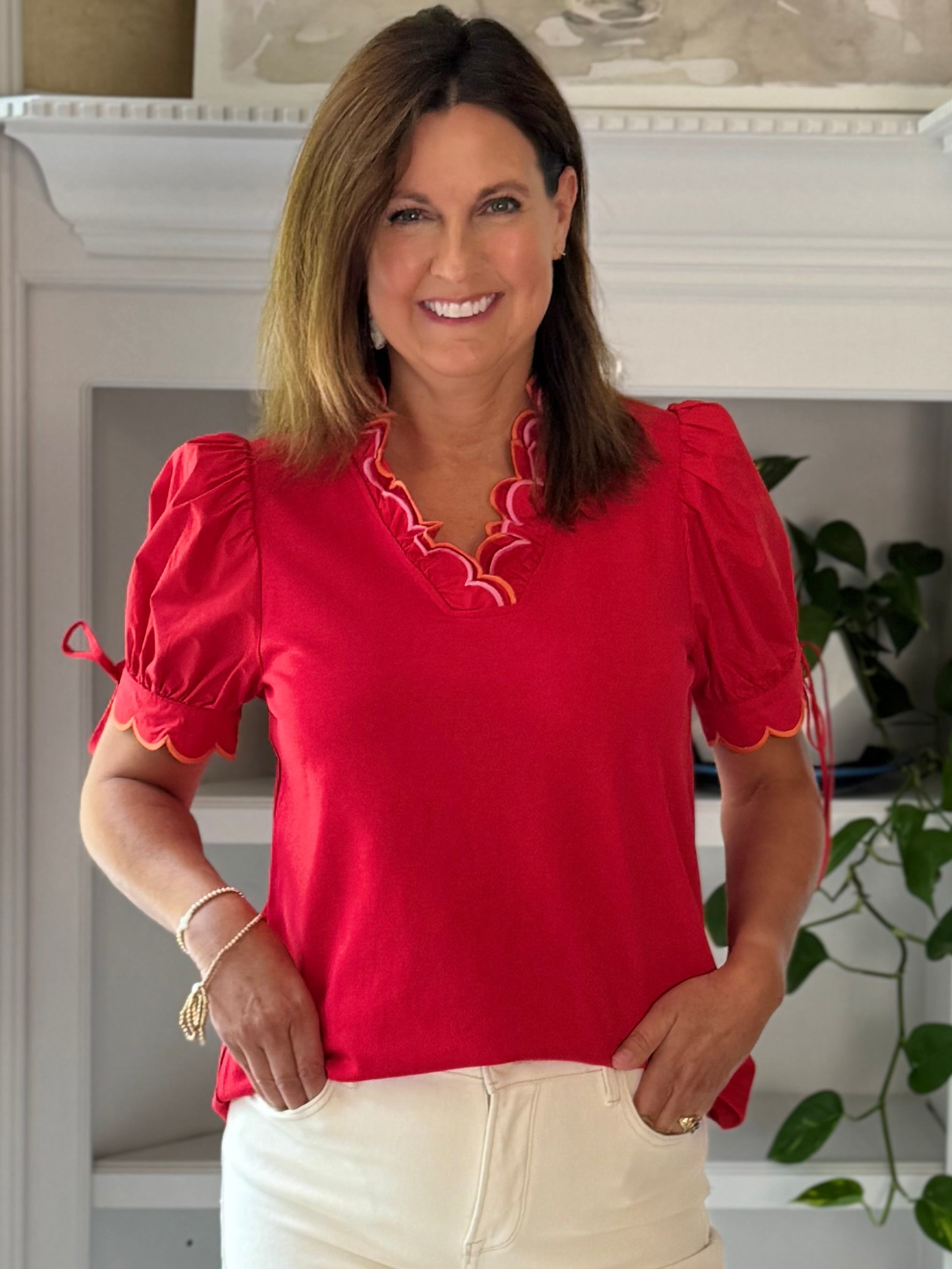 Scalloped Grace Top - Red