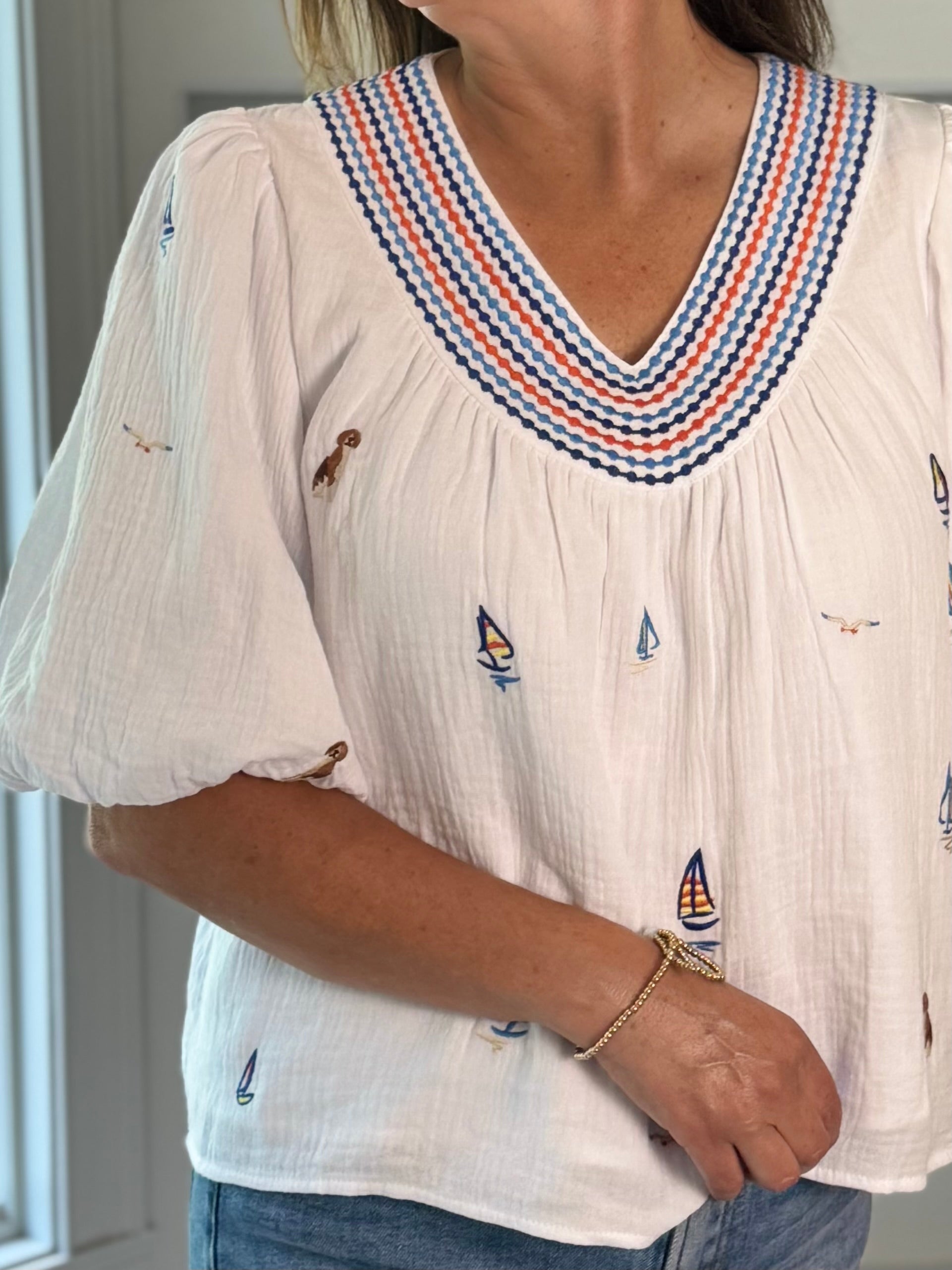 THML Sail Away Embroidered Top