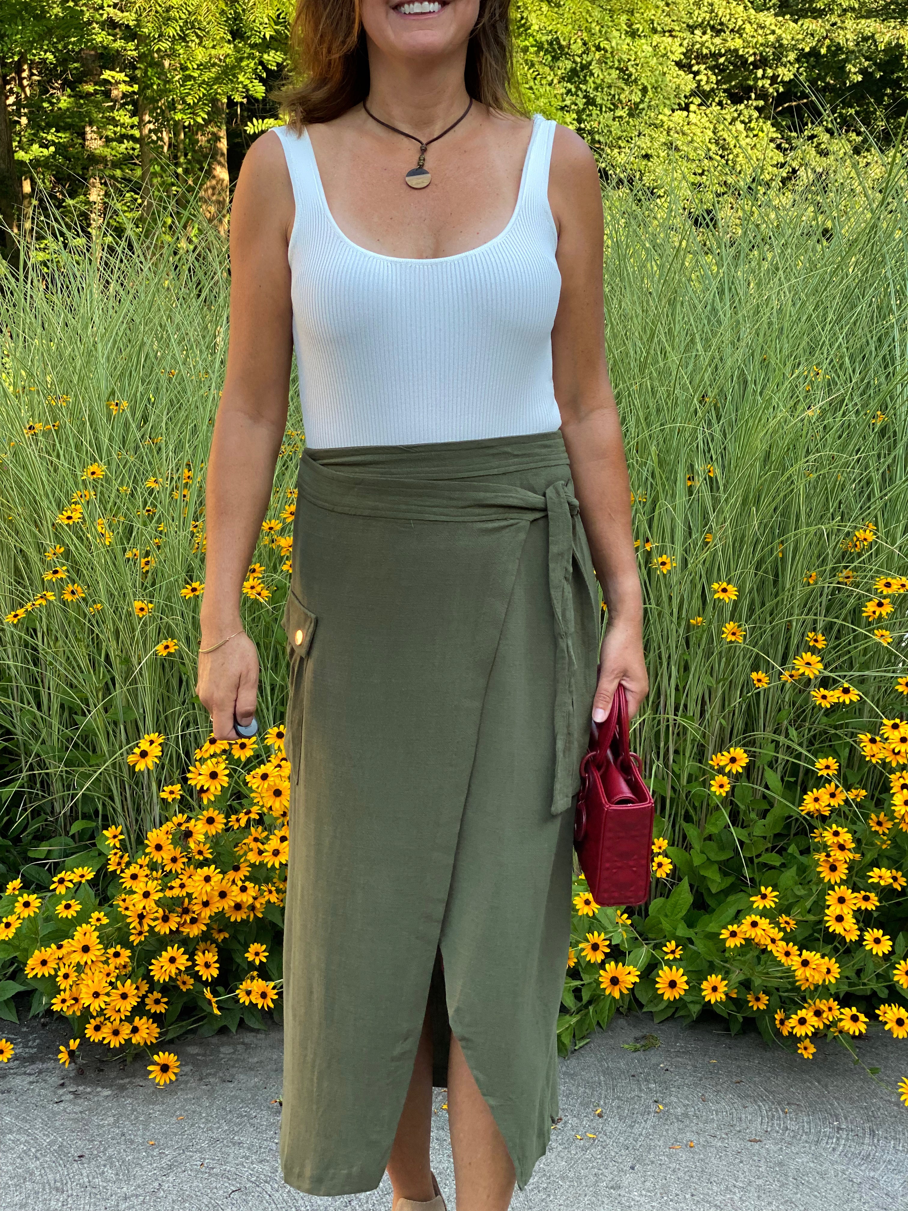 Cargo Wrap Skirt in Olive