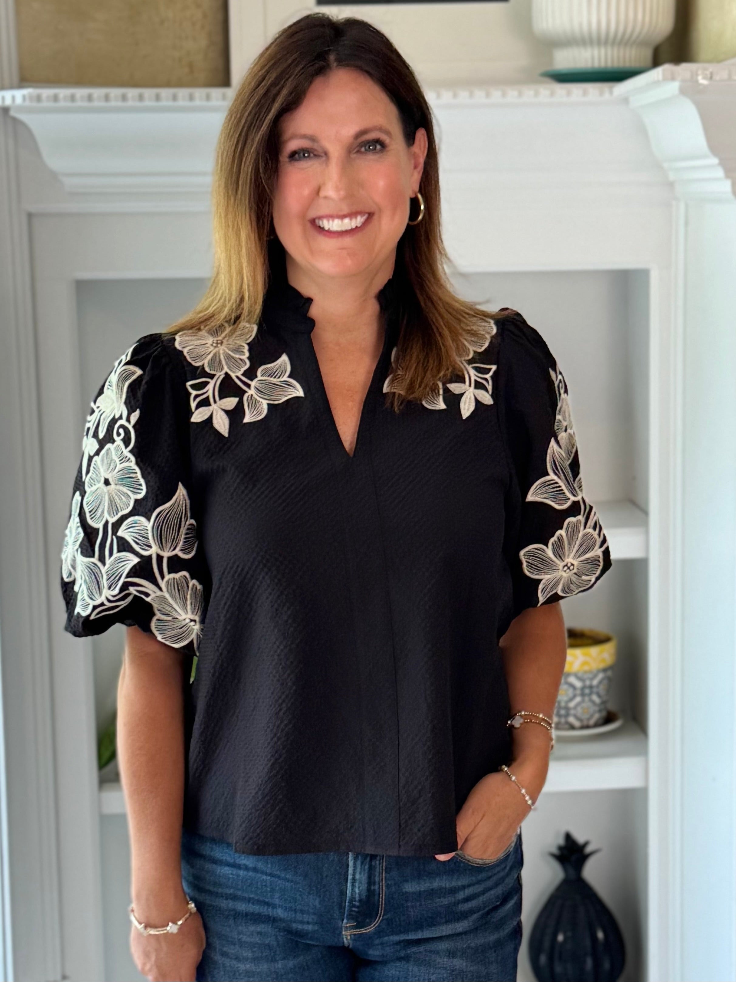 THML Elegant Edge Embroidered Top