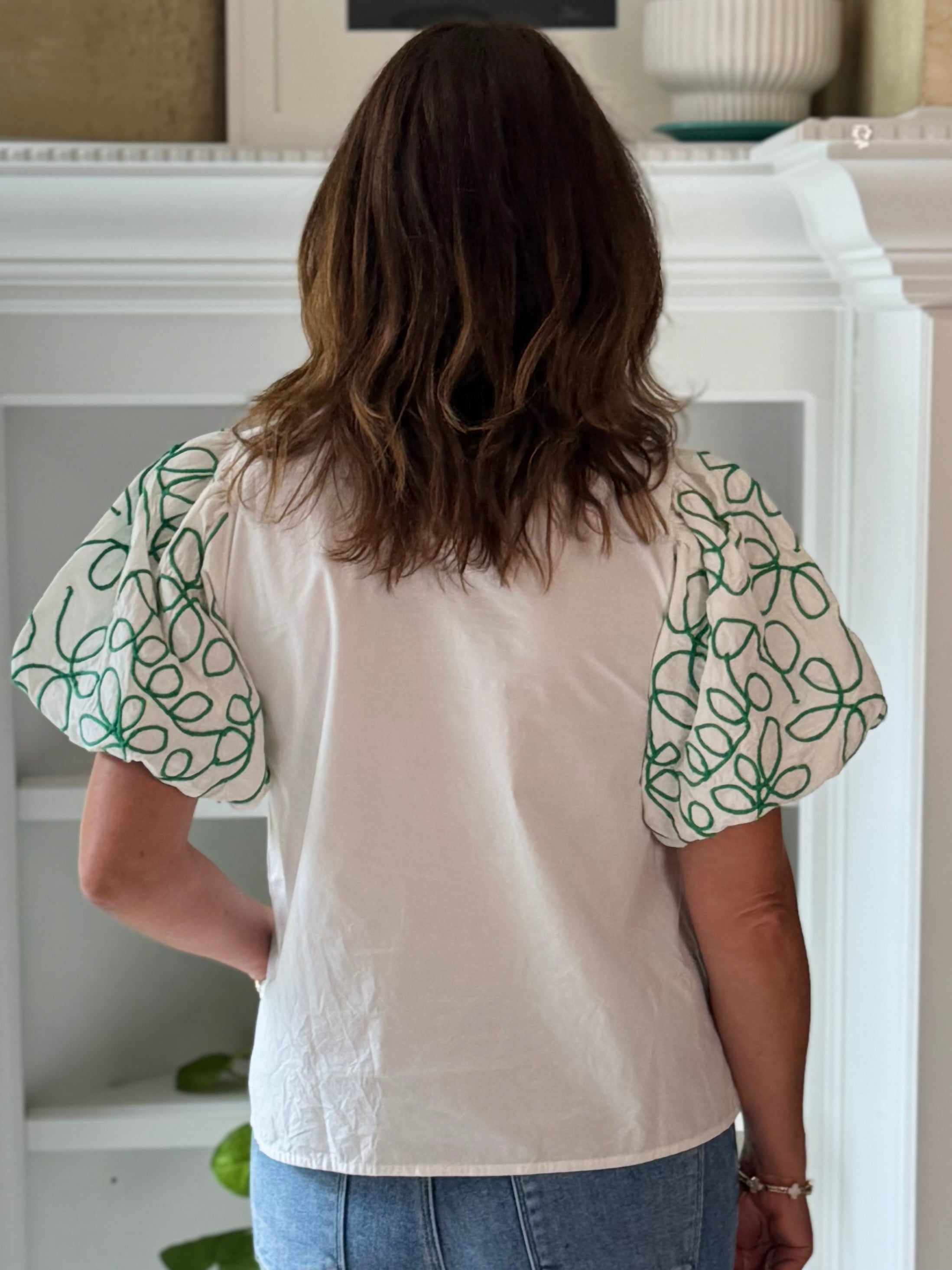 THML Green Twist Embroidered Top