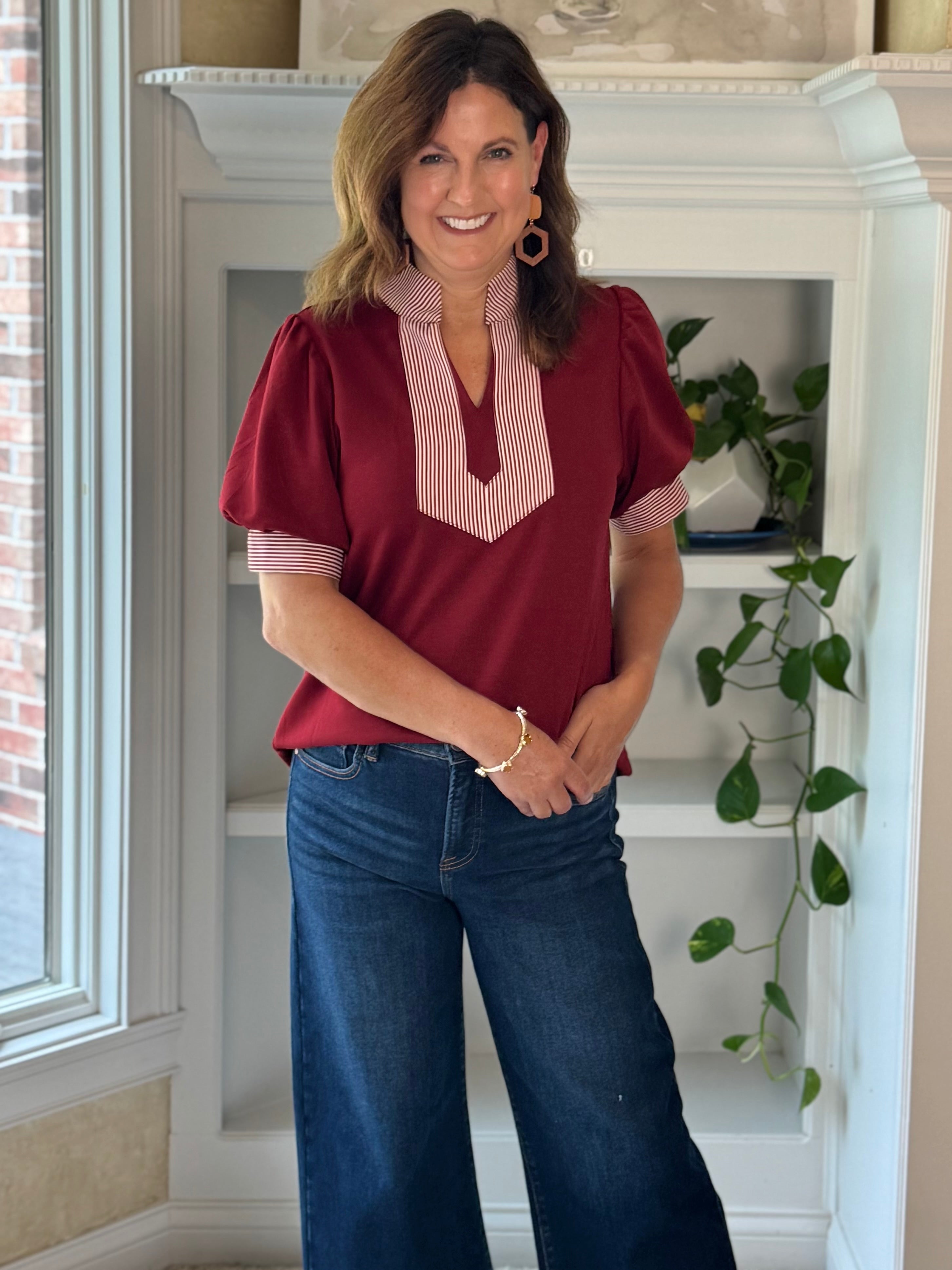 Timeless Contrast Top - Burgundy
