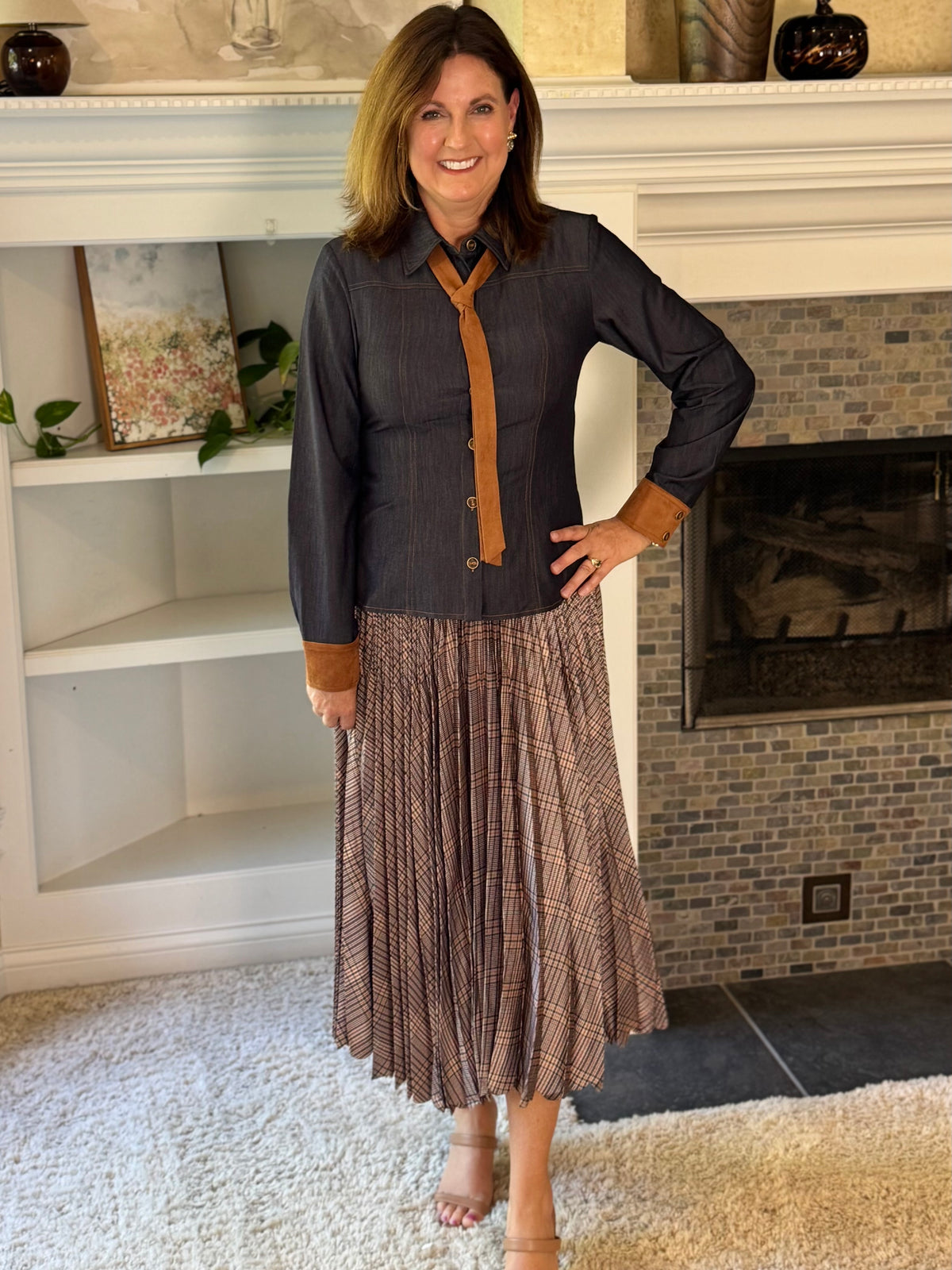 Current Air Perfectly Pleated Plaid Midi Skirt