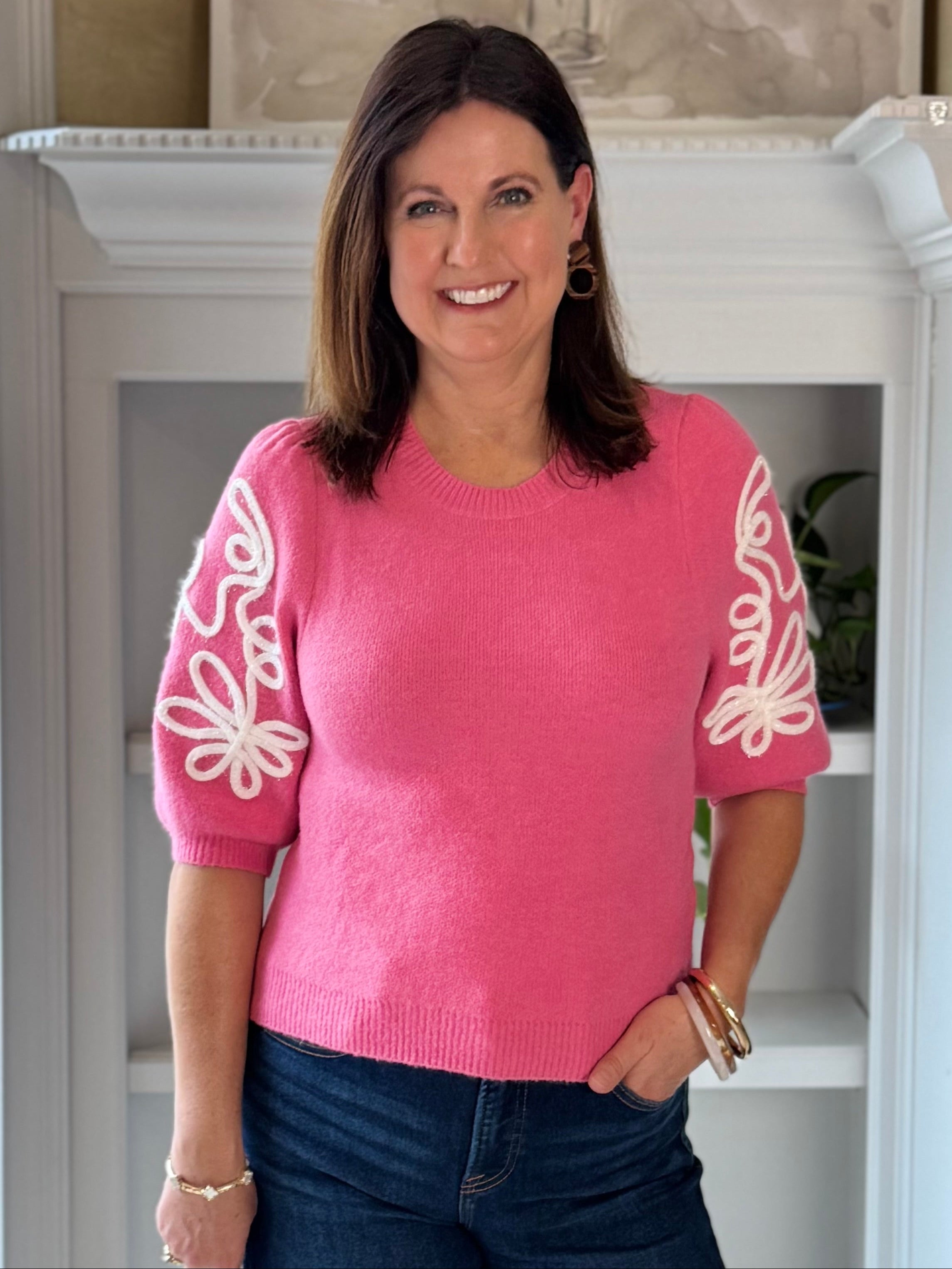 THML Pink Pop Embroidered Sweater