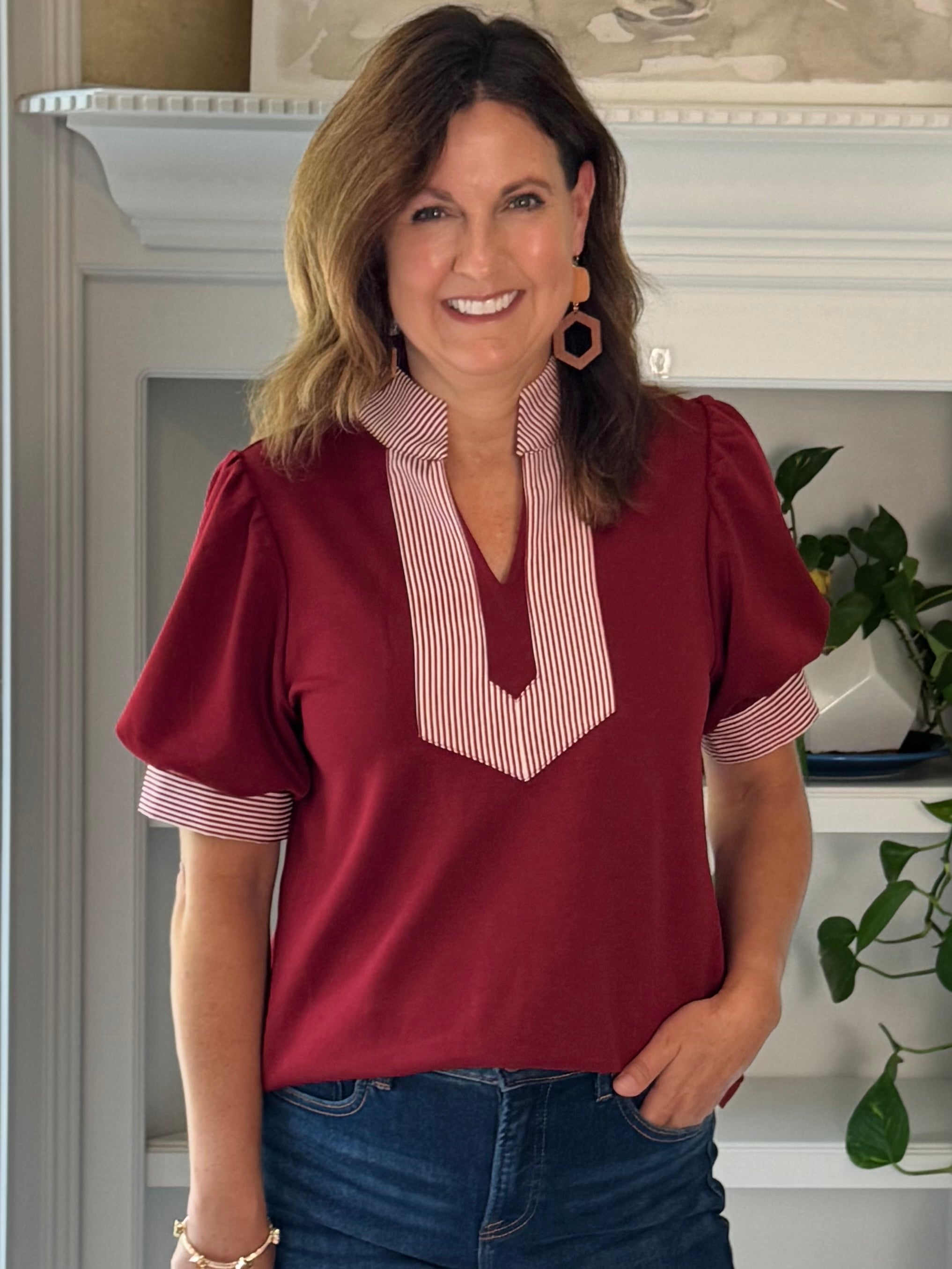 Timeless Contrast Top - Burgundy