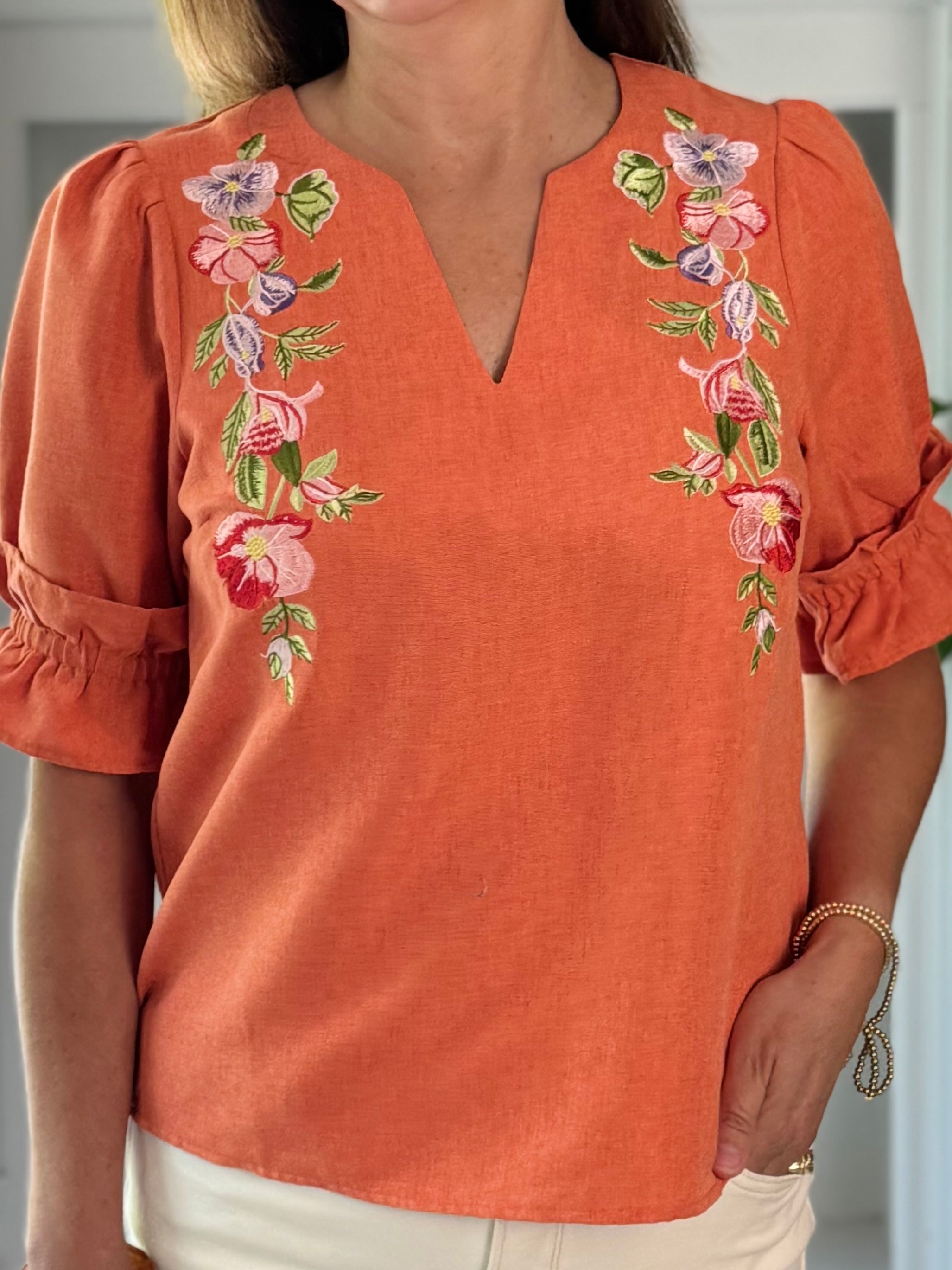 Sunset Elegance Embroidered Top