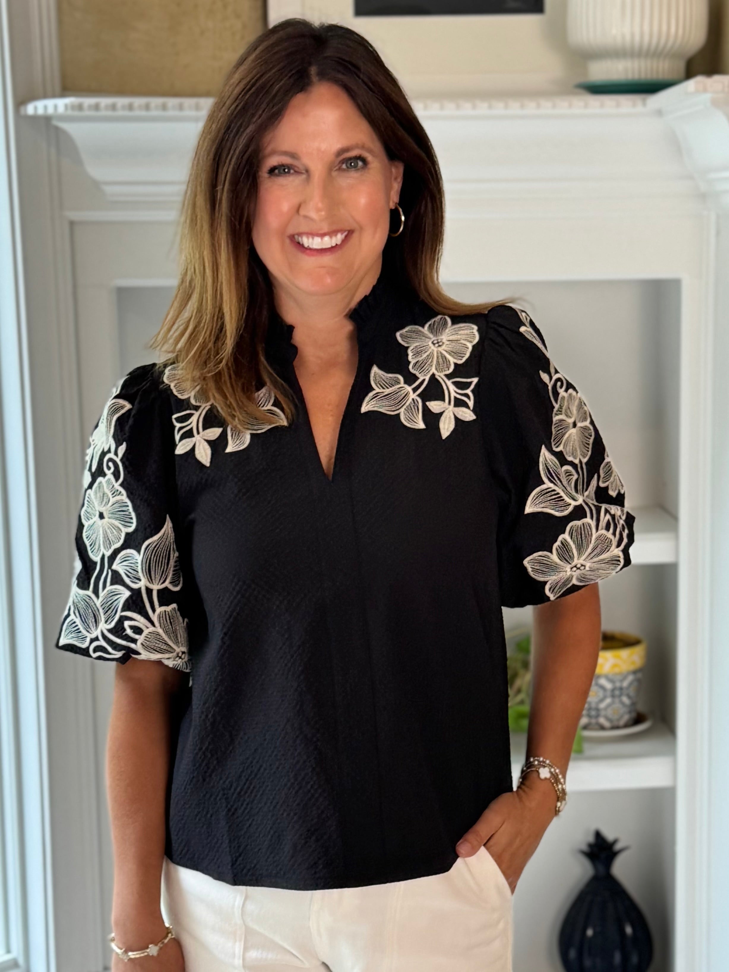 THML Elegant Edge Embroidered Top