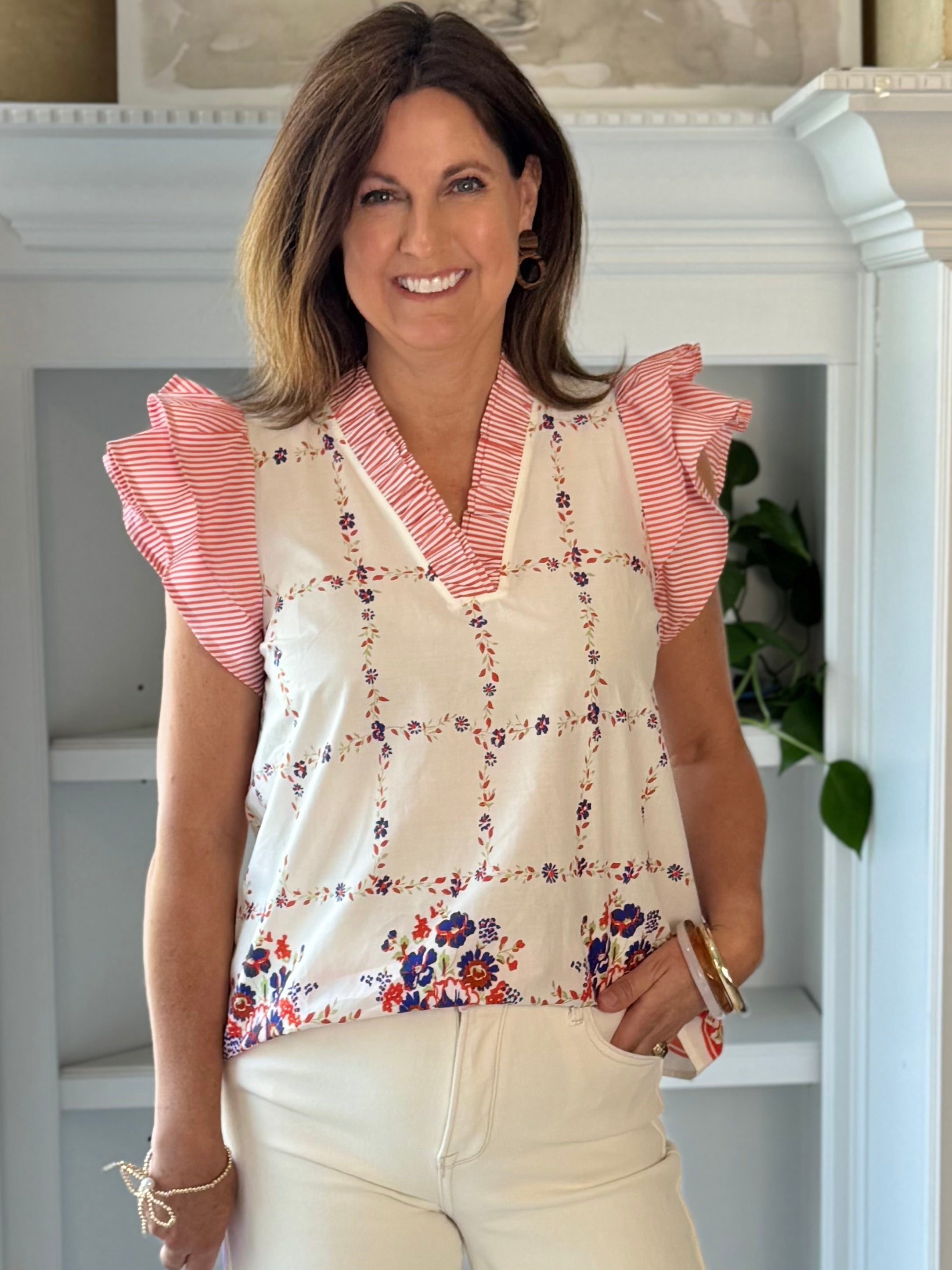 Summer Stroll Floral Contrast Top