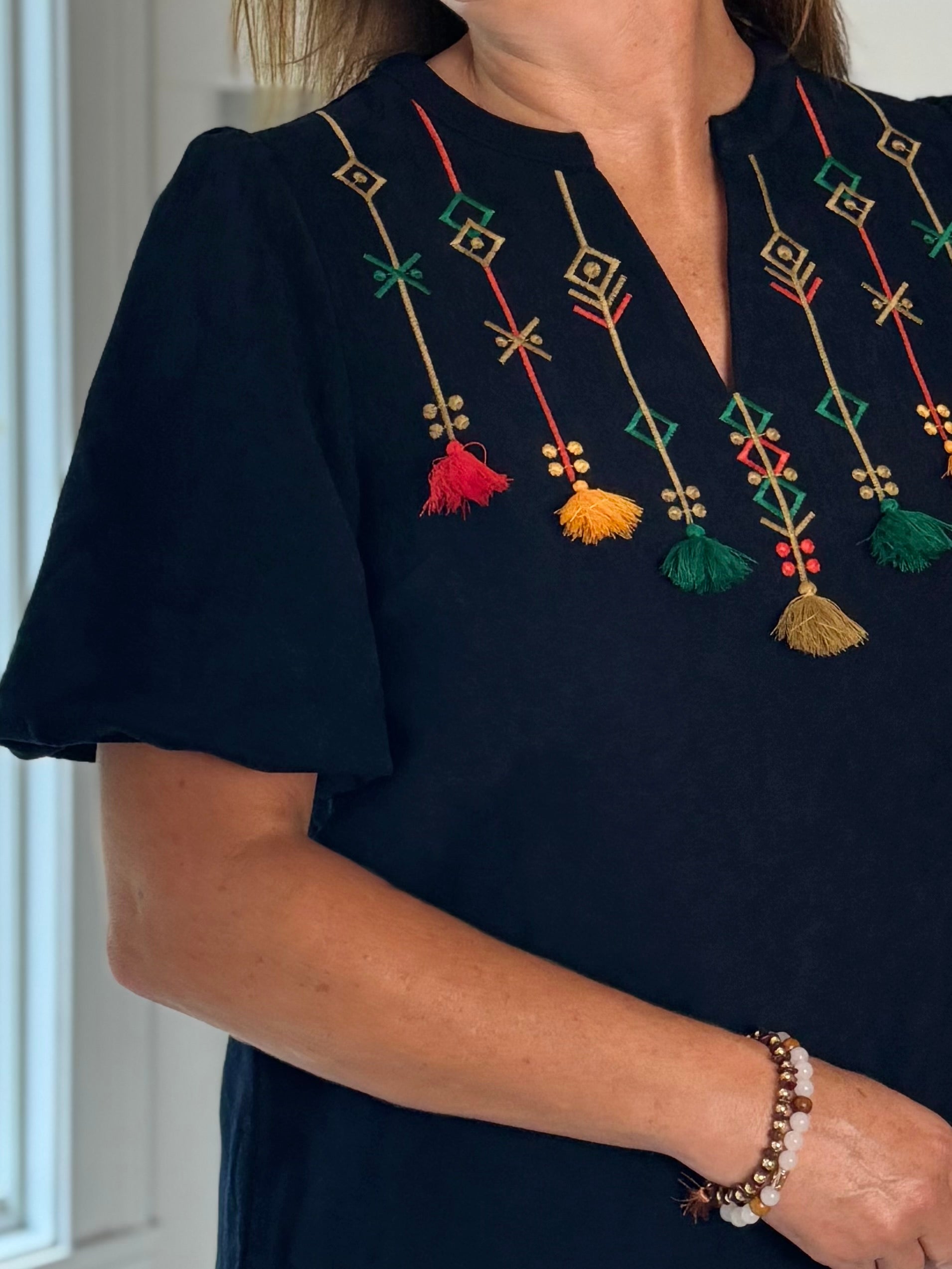 Talk of the Tassel Embroidered Top