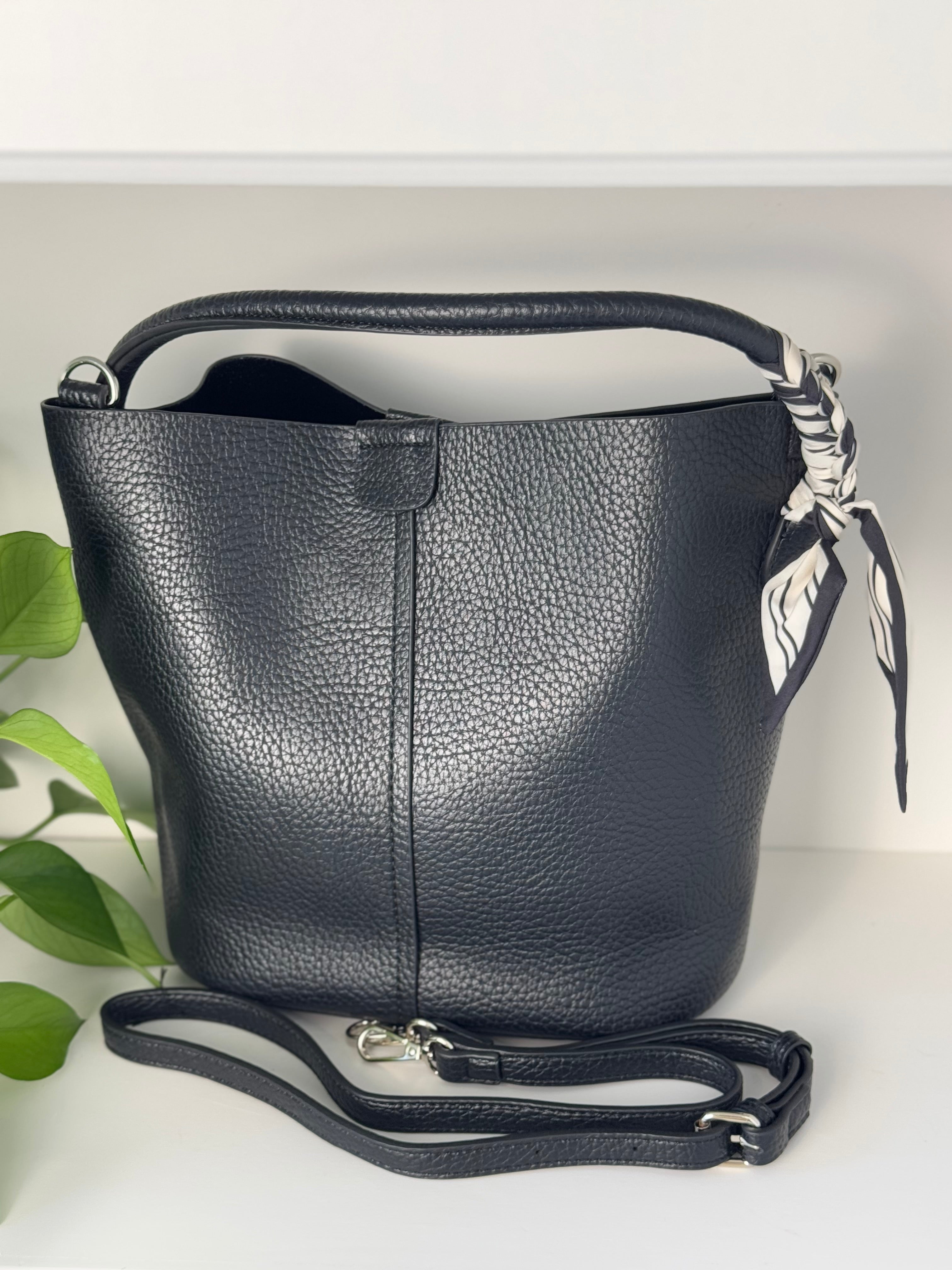 Large Charm Bucket Bag - Black