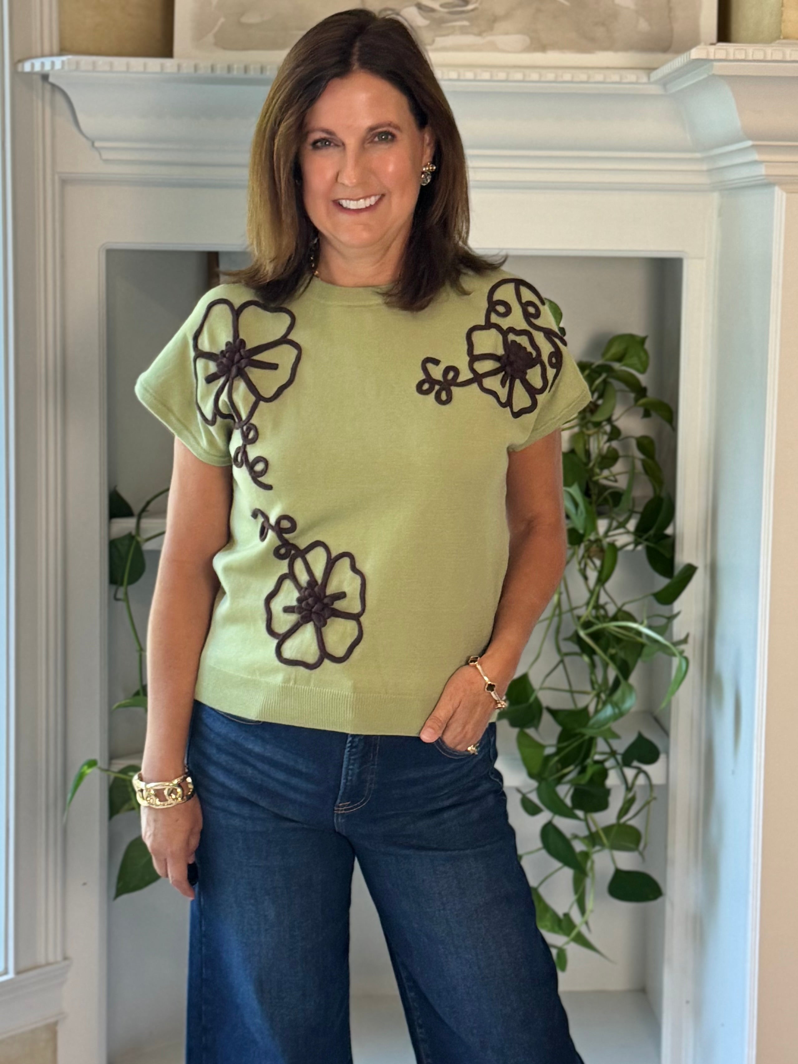 Blooming Details Embroidered Knit Top