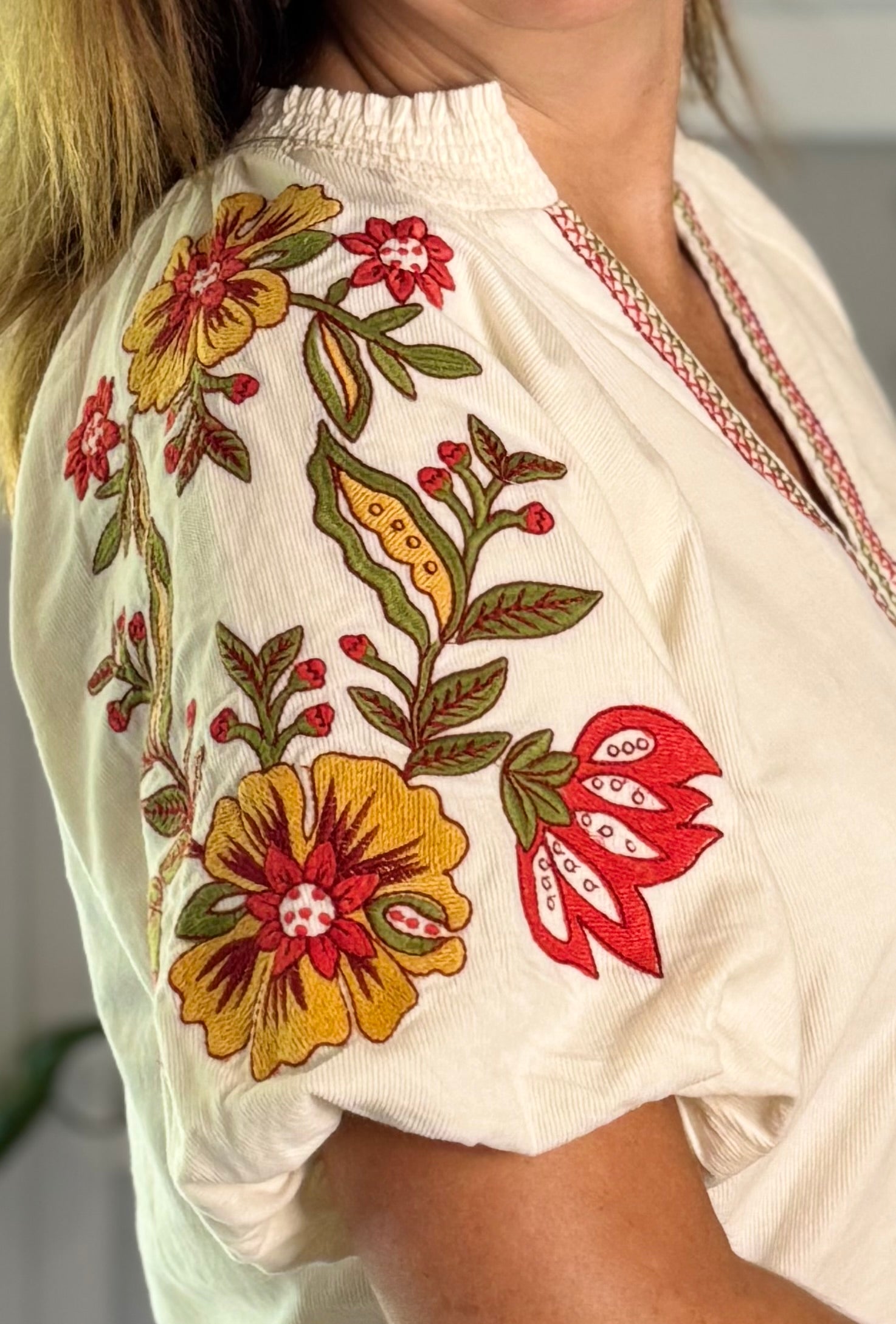 THML Corduroy Spirit Embroidered Top