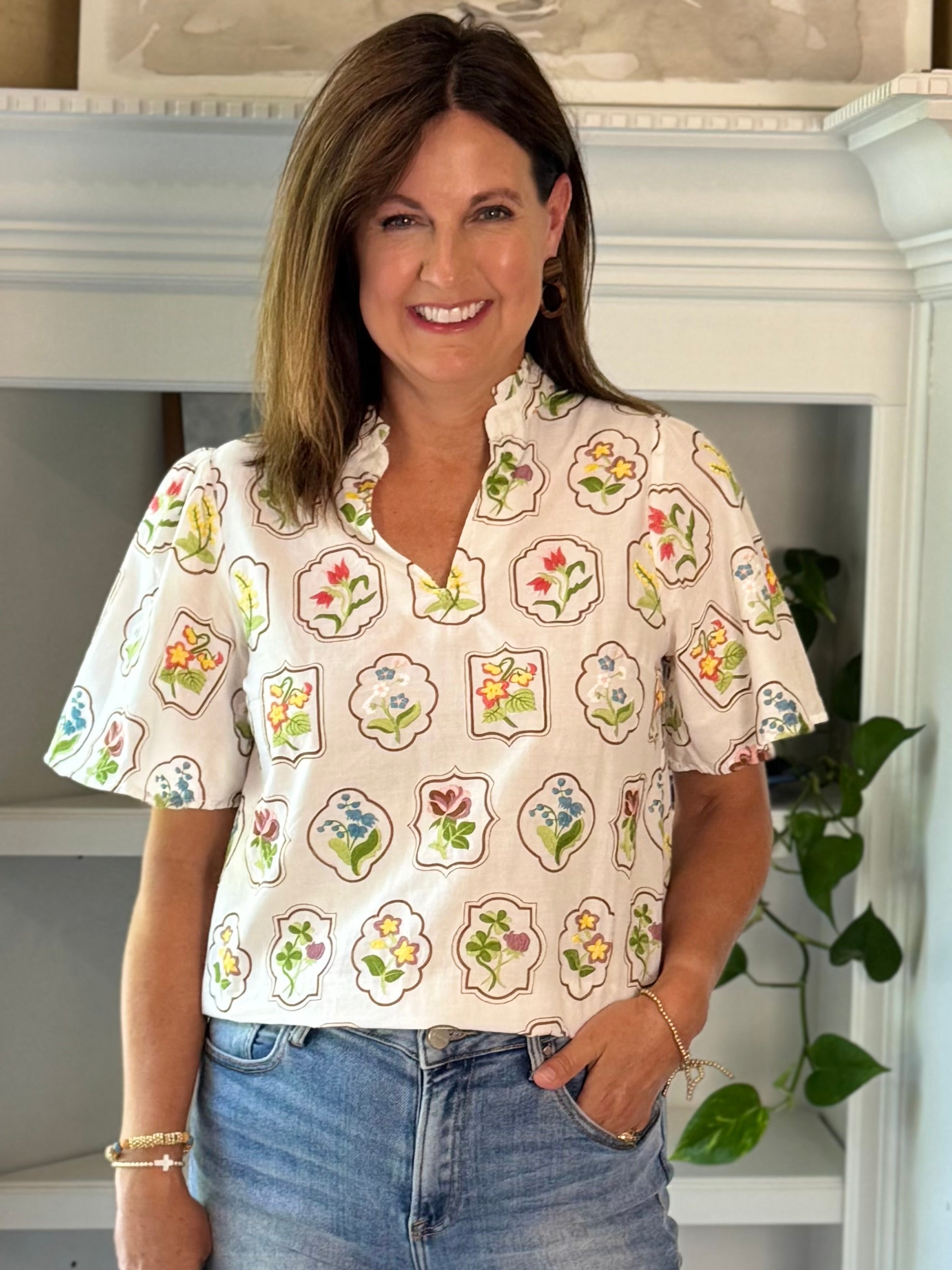 Botanical Charm Embroidered Top