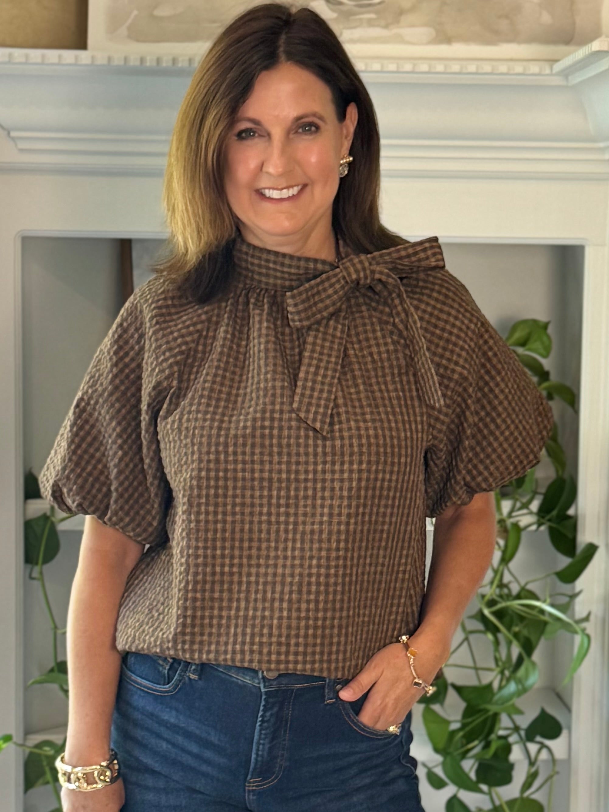 THML Icon Tie-Detail Blouse - Textured Gingham