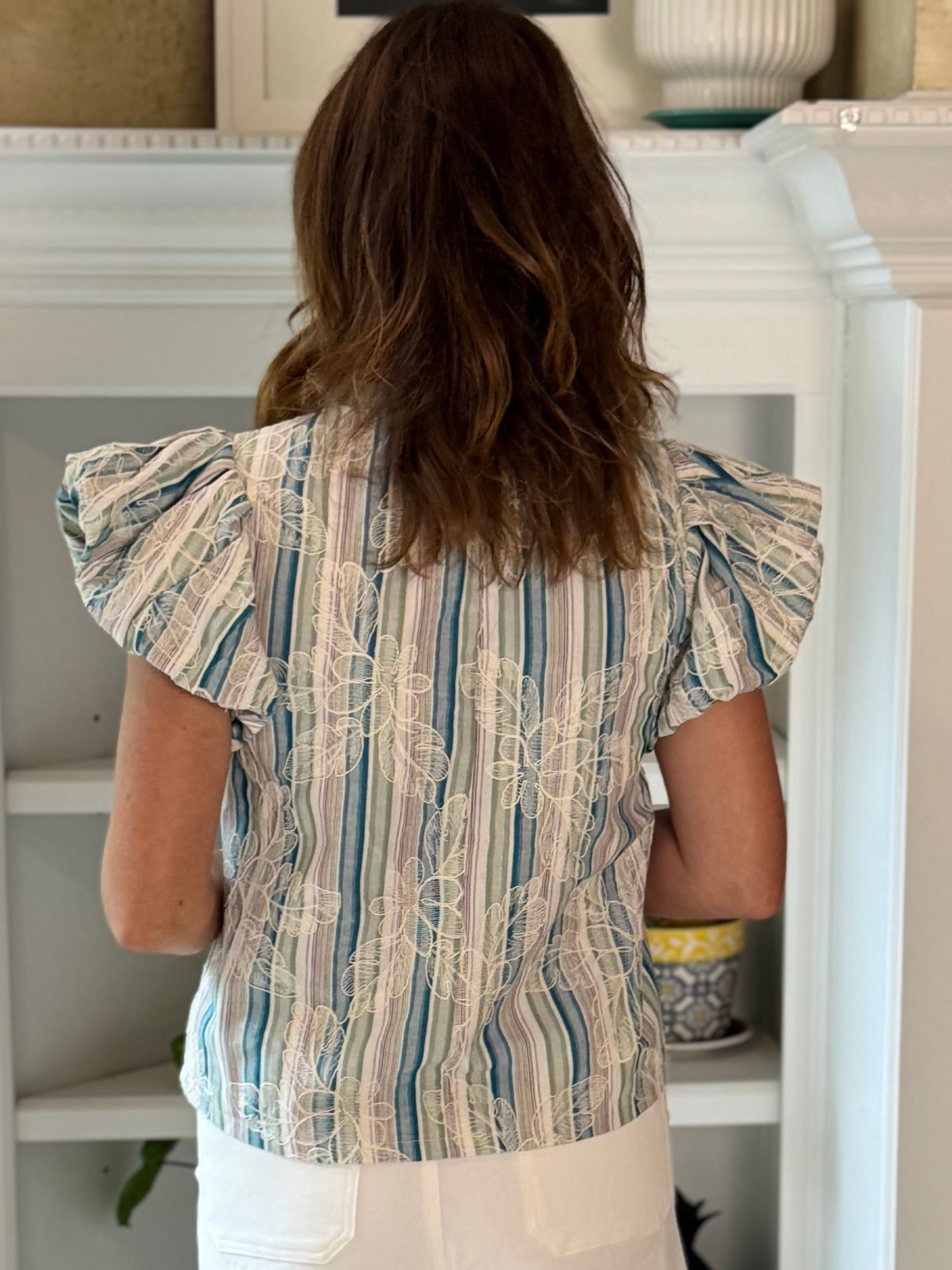 Whispering Stripes Embroidered Top