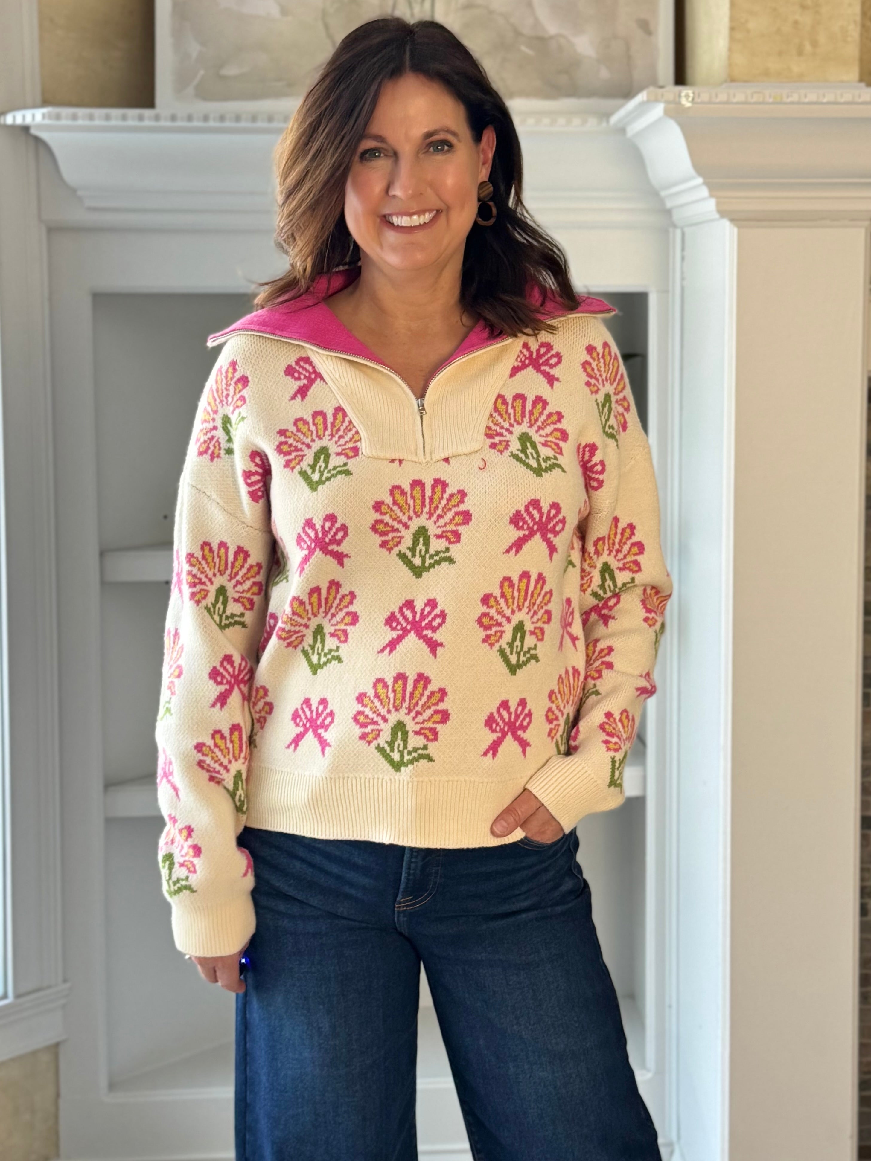 Pretty in Pink Quarter-Zip Sweater