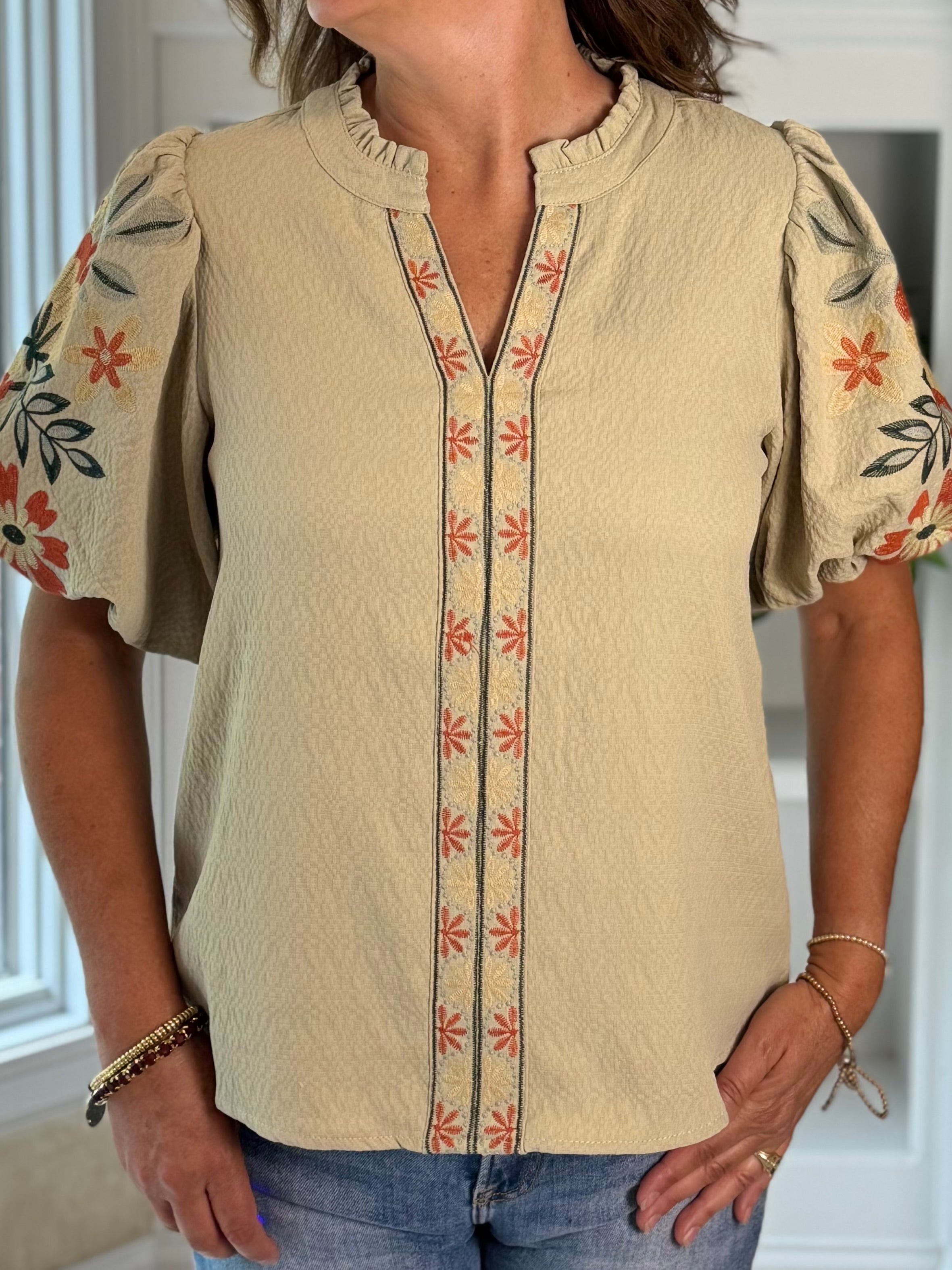 Willow Sage Embroidered Top