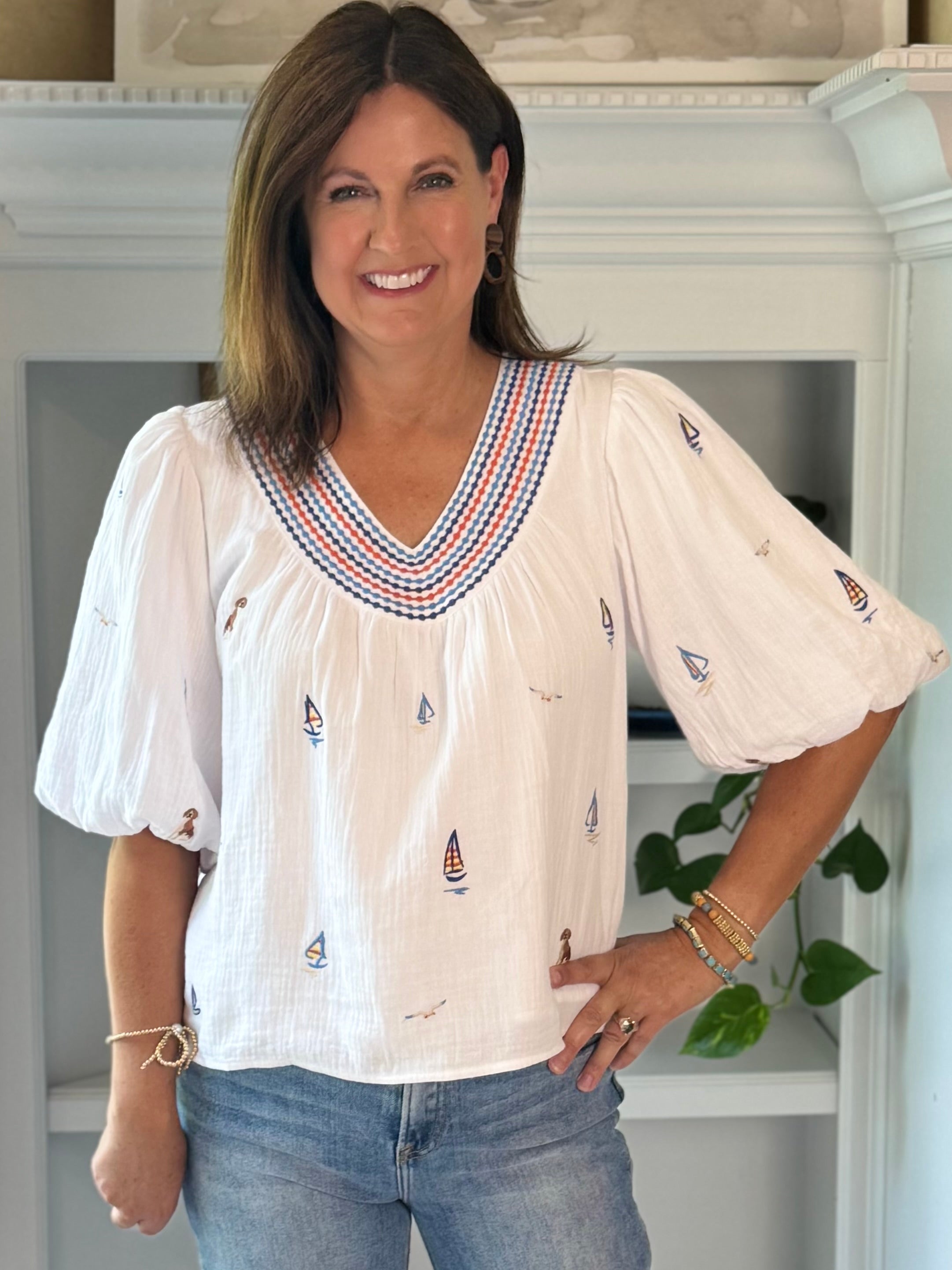 THML Sail Away Embroidered Top