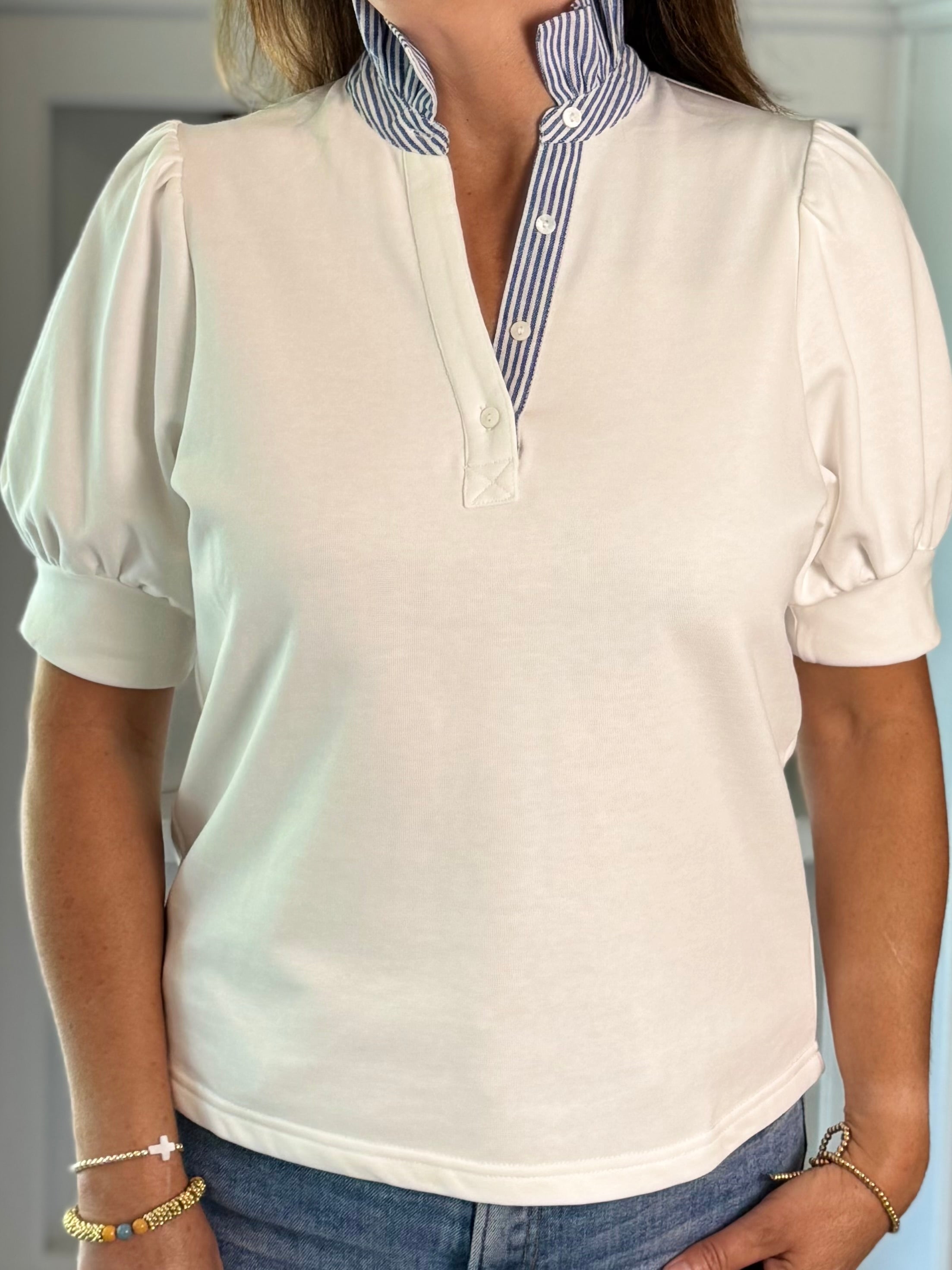 Modern Prep Contrast Top - Off-White