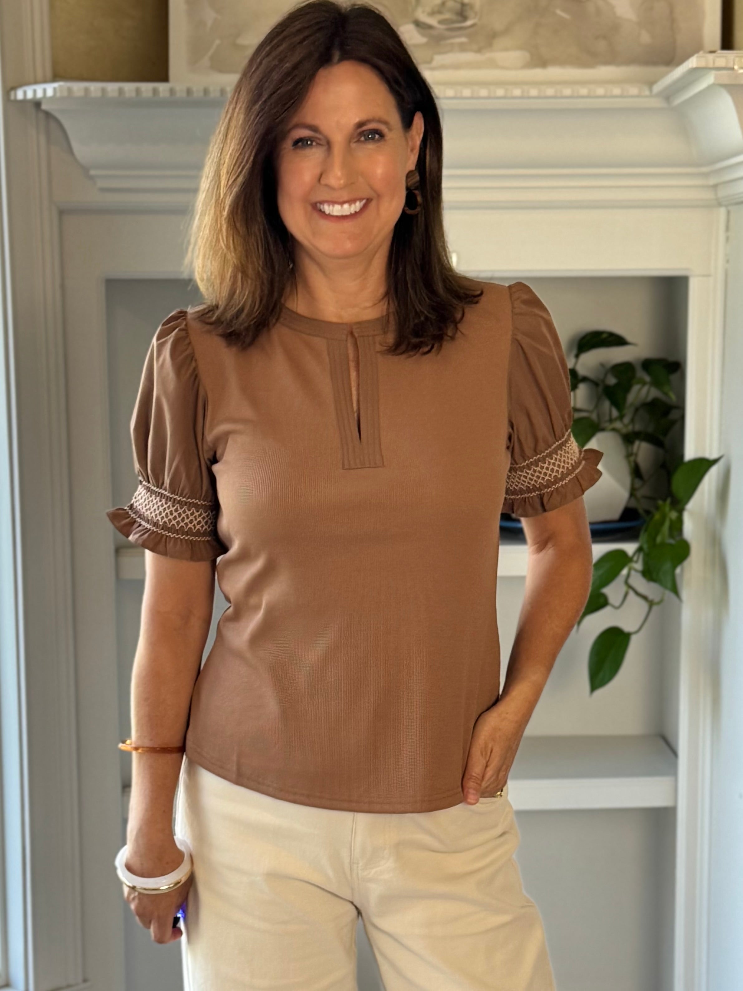 Current Air Elevated Detail Ribbed Top - Brown