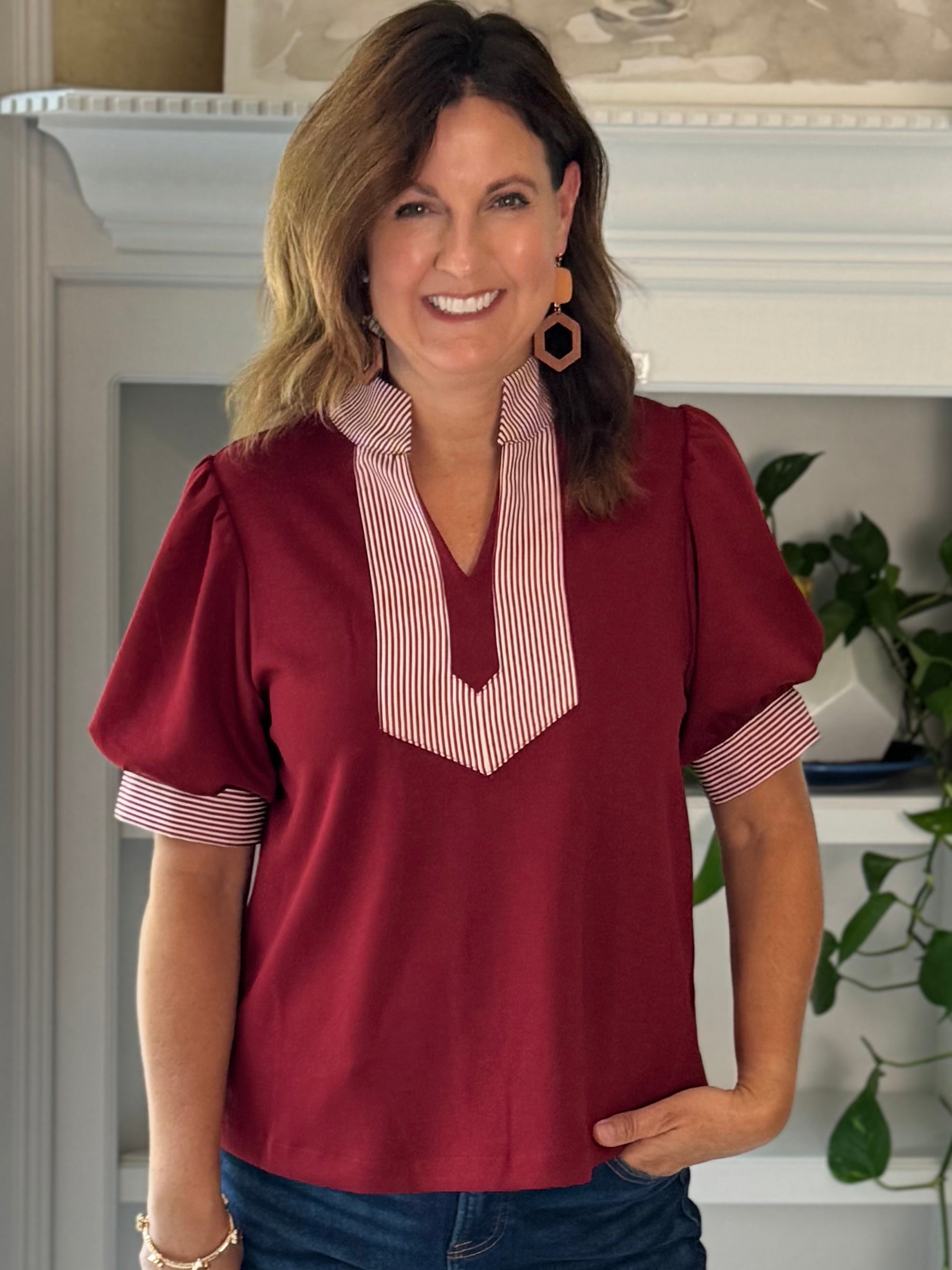 Timeless Contrast Top - Burgundy