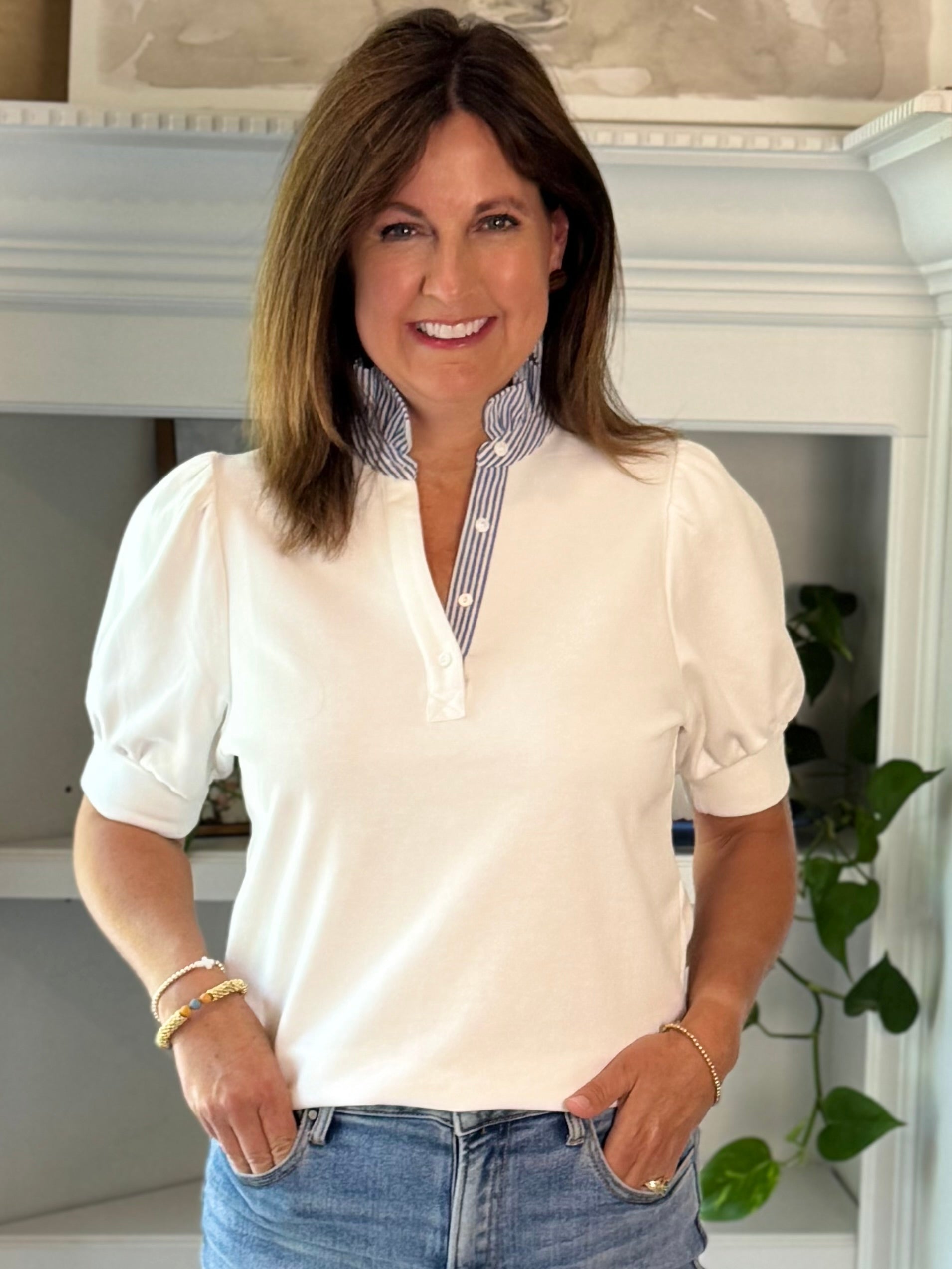 Modern Prep Contrast Top - Off-White