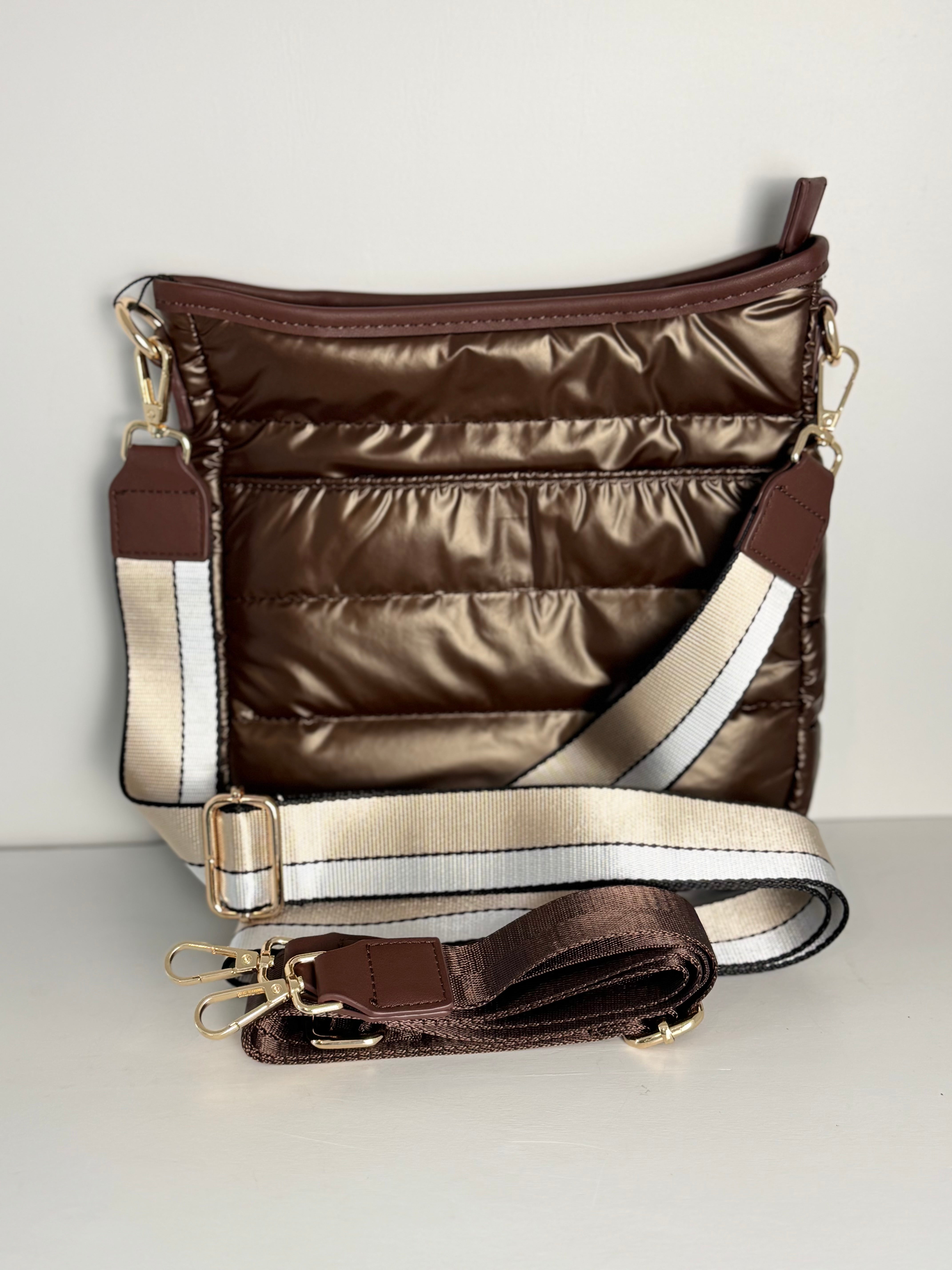 Quilted Puffer Crossbody Bag - Brown
