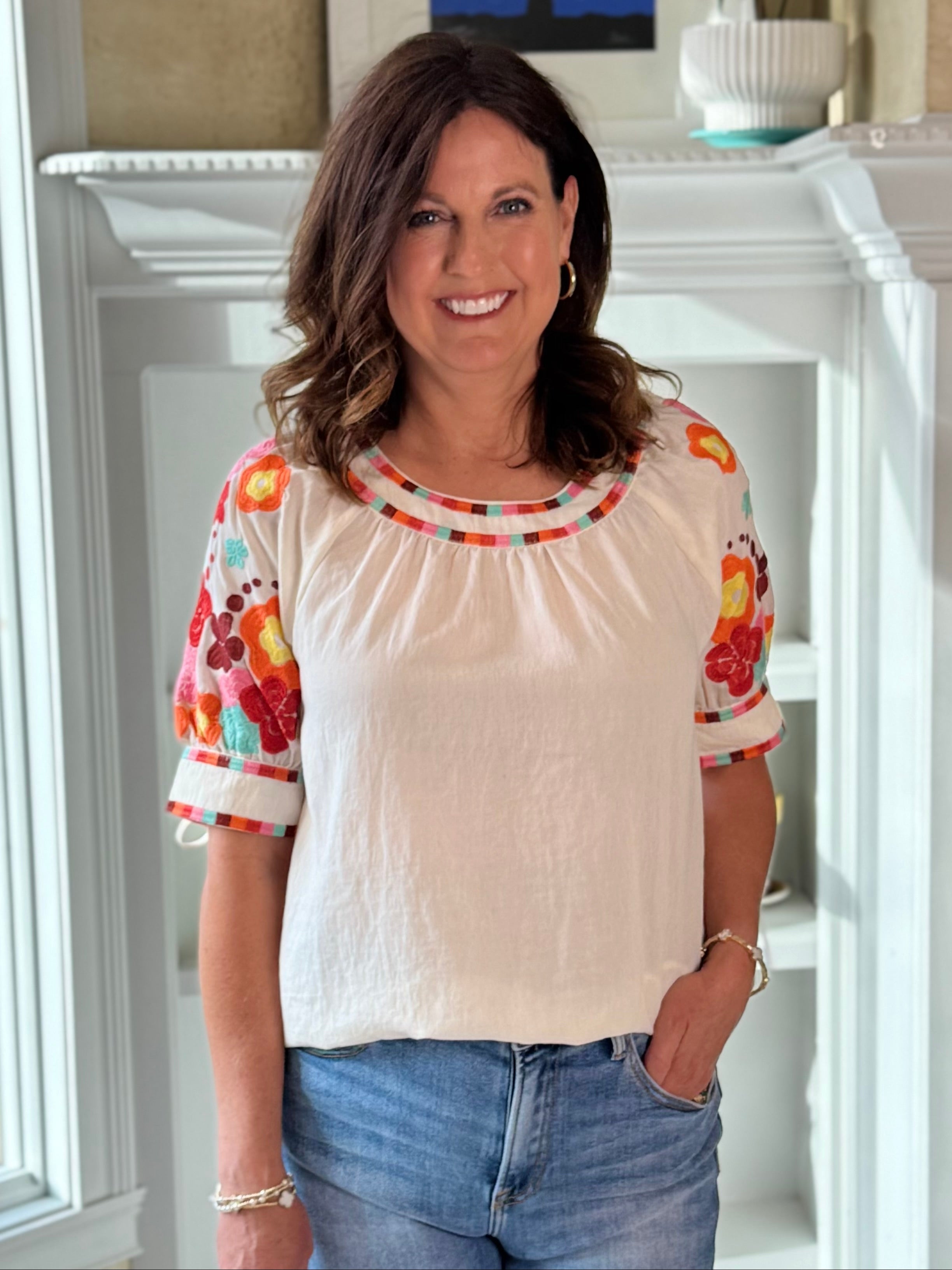 THML Color Pop Embroidered Top