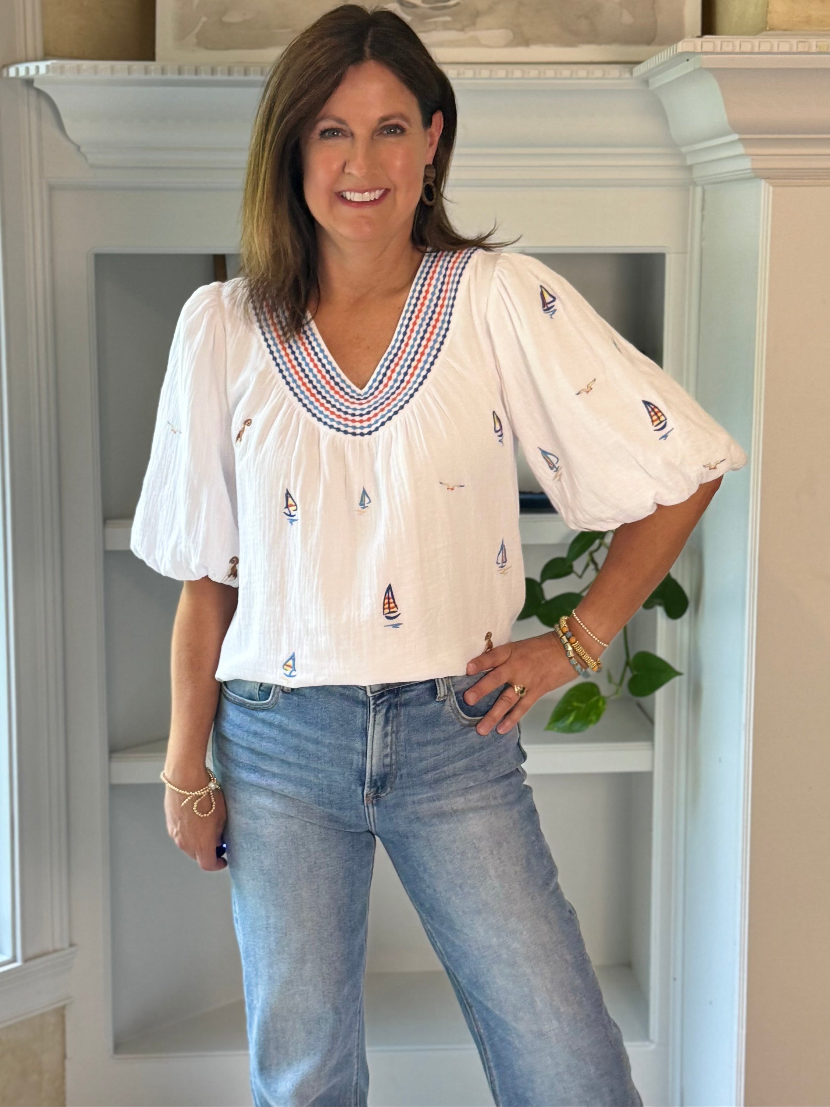 THML Sail Away Embroidered Top