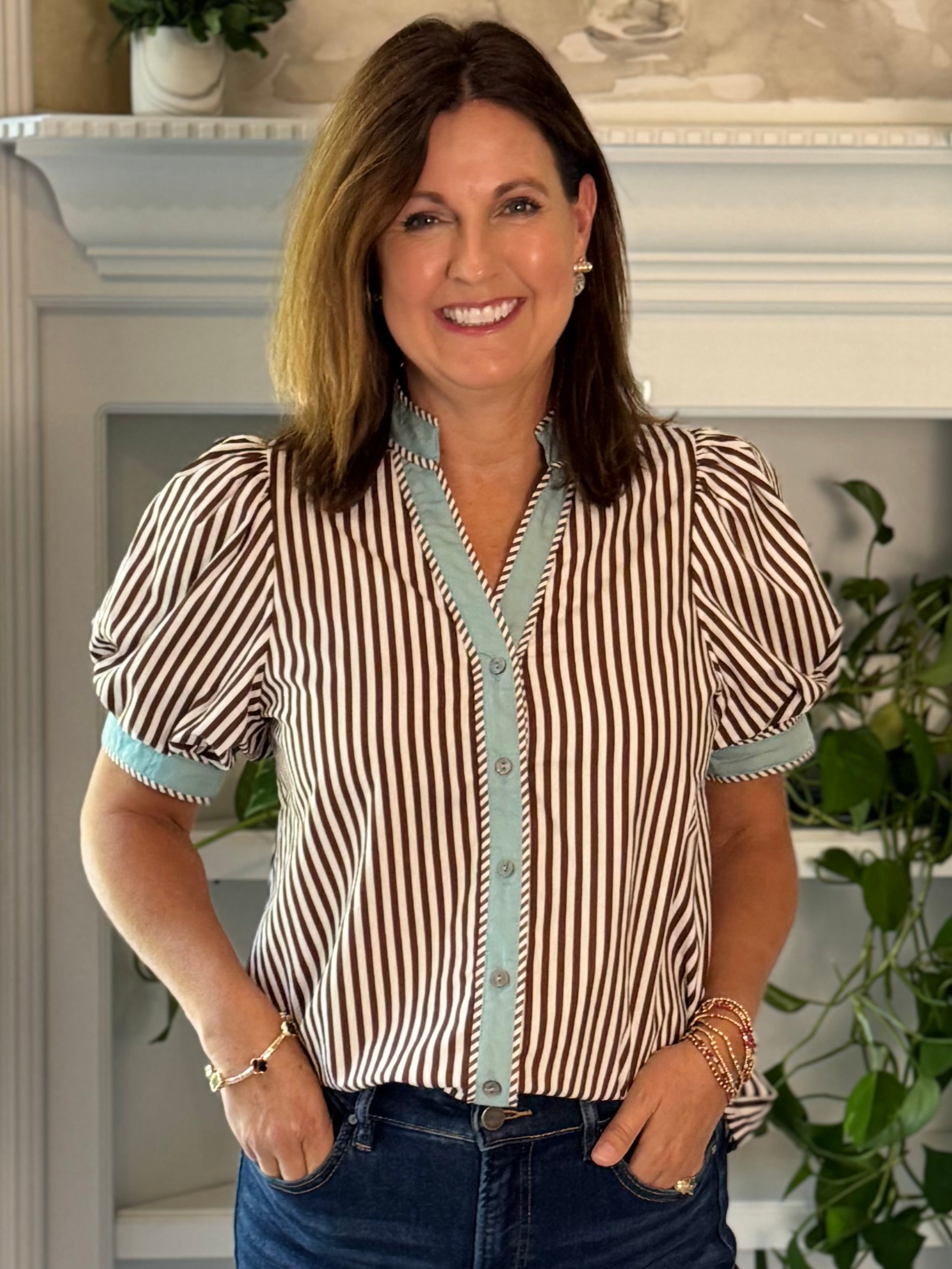 Happy Stripes Contrast Top - Brown