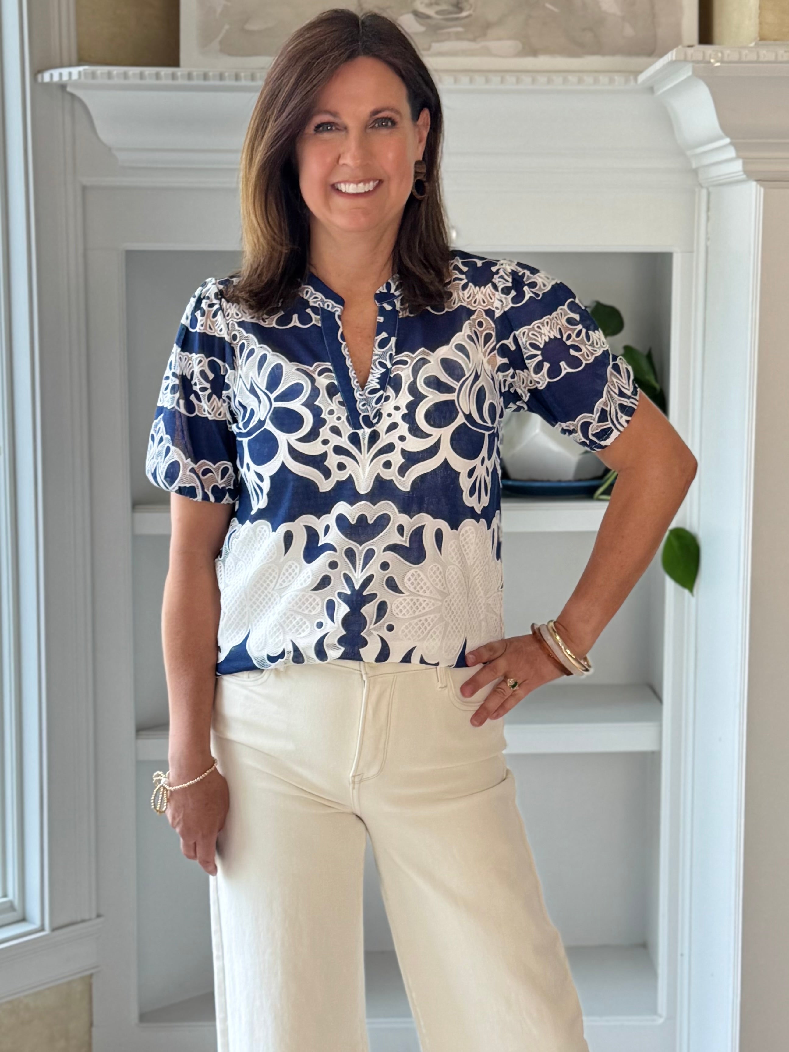 Current Air Horizons Embroidered Top