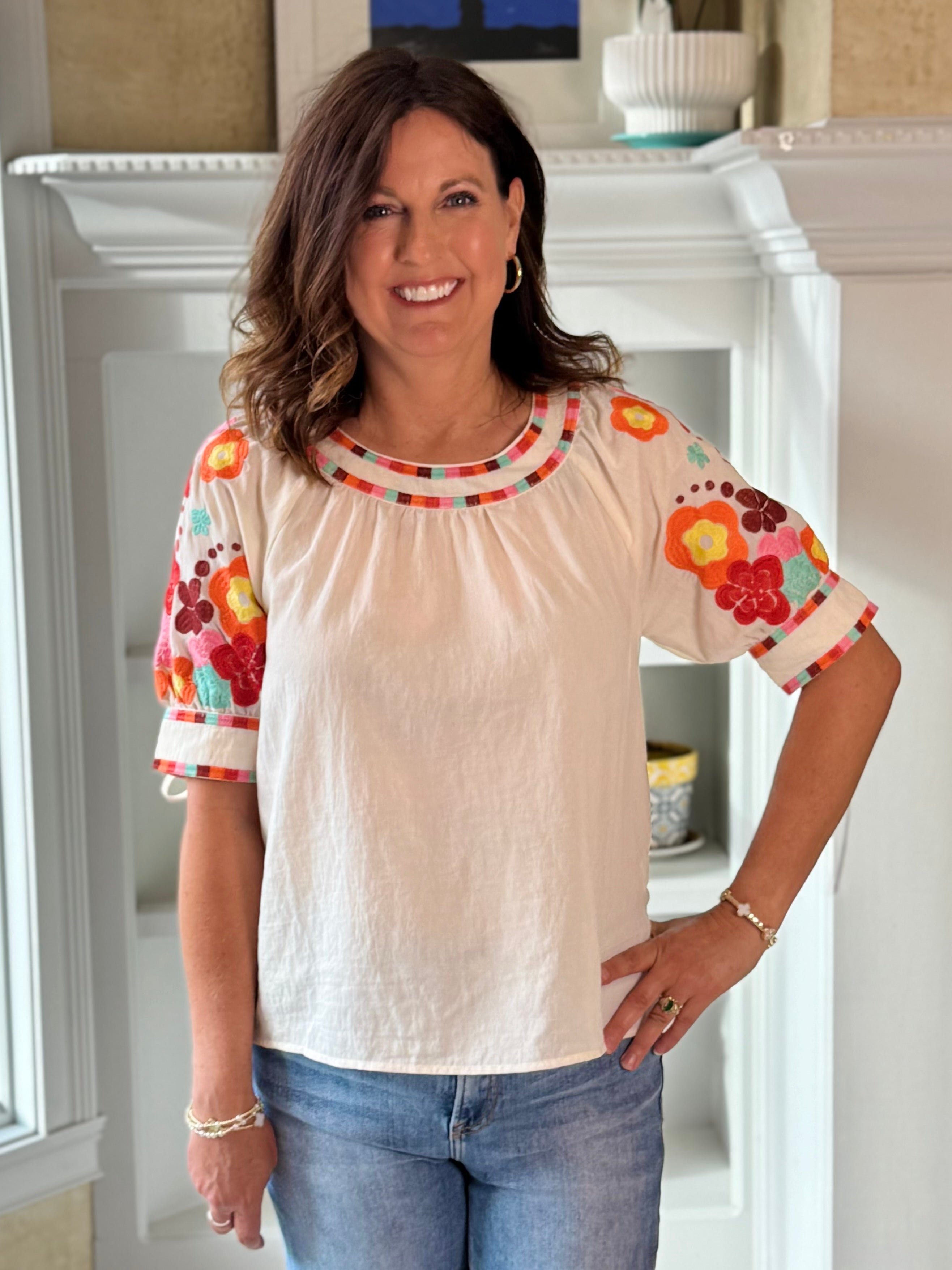 THML Color Pop Embroidered Top