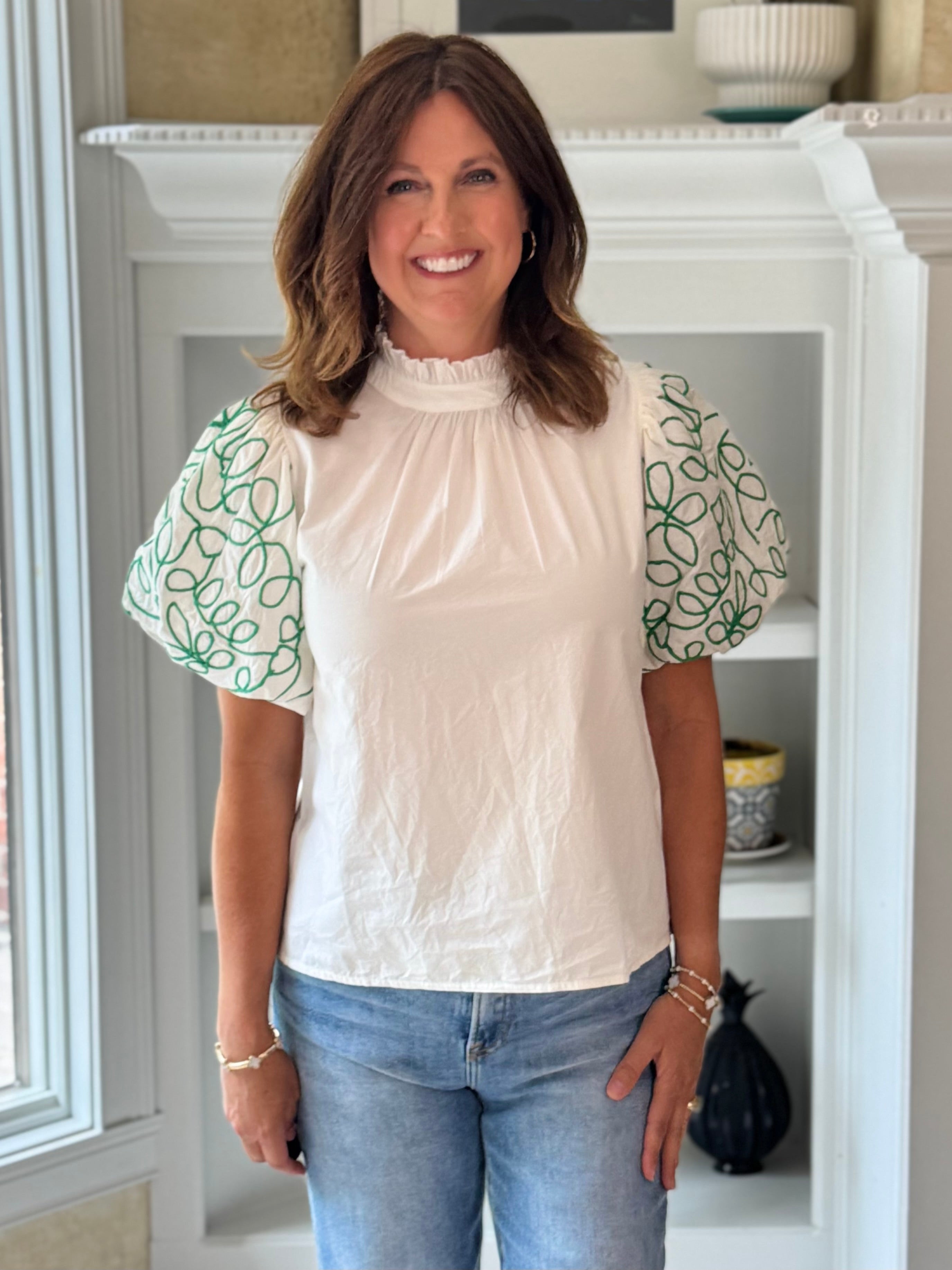 THML Green Twist Embroidered Top