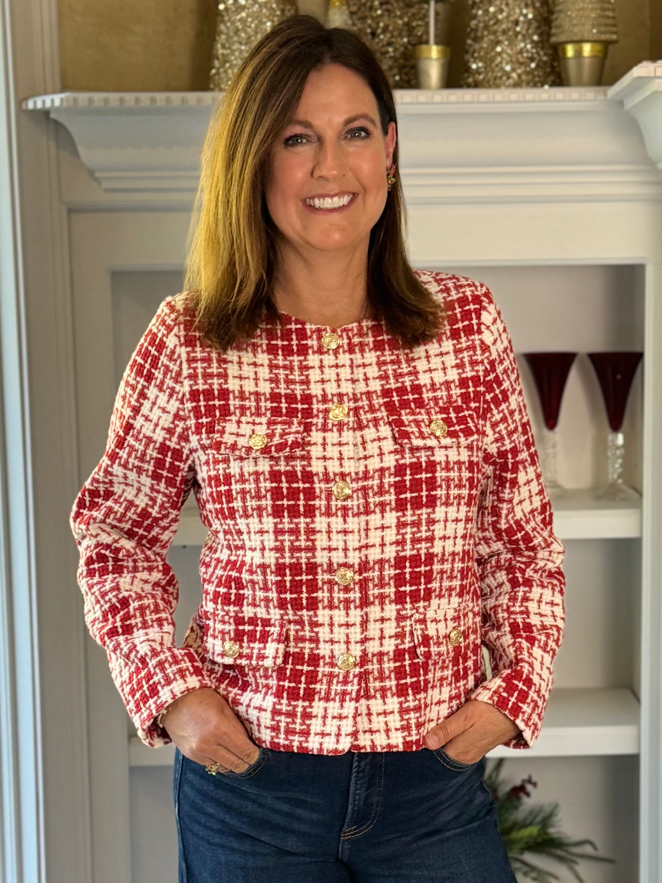 Crimson Charm Tweed Jacket