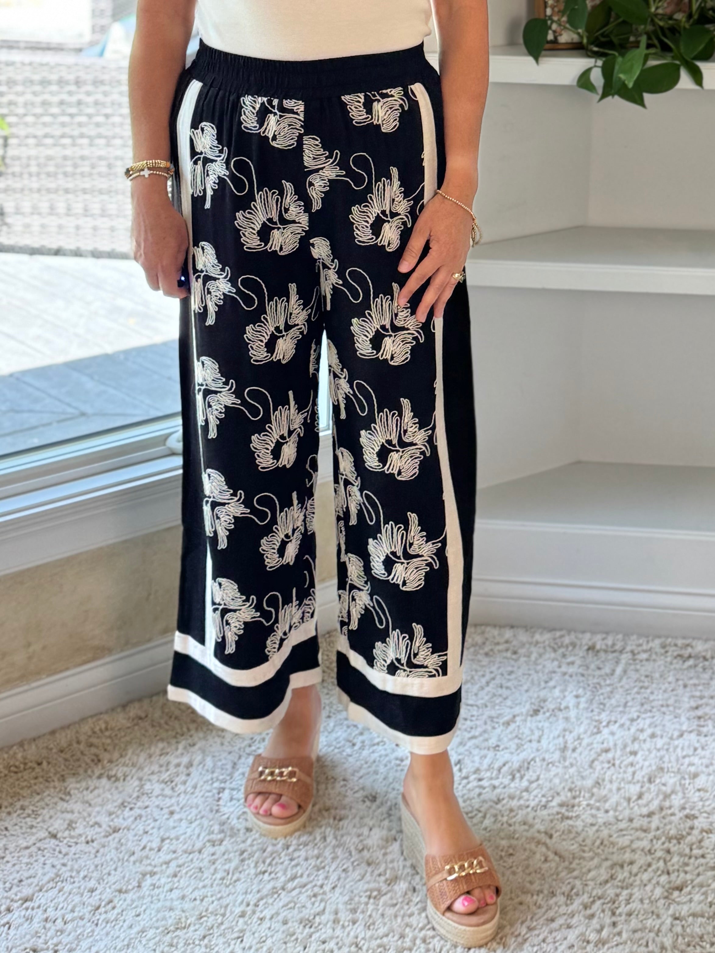 Resort Ready Embroidered Wide Leg Pants