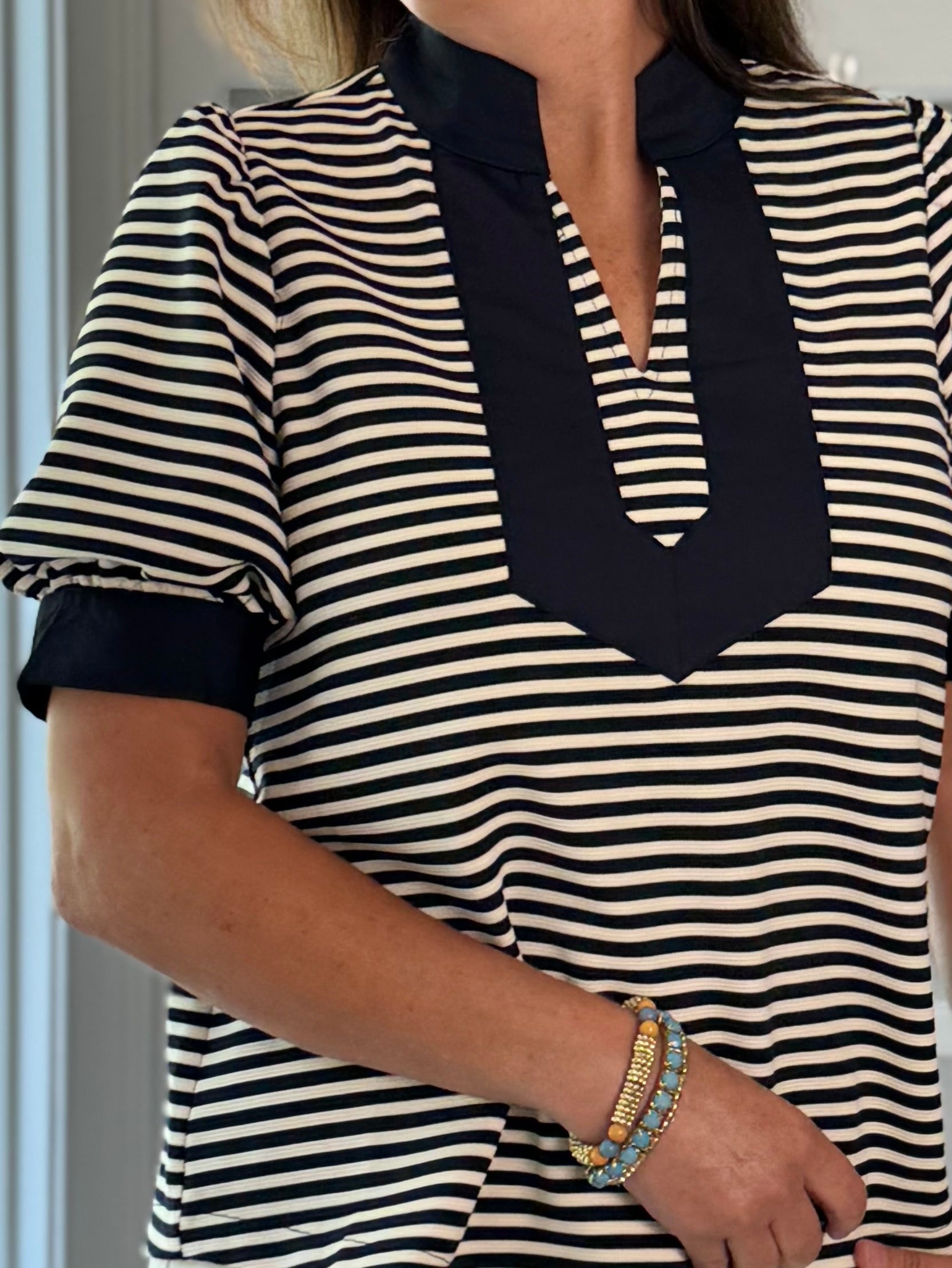 Timeless Contrast Top - Navy Stripes